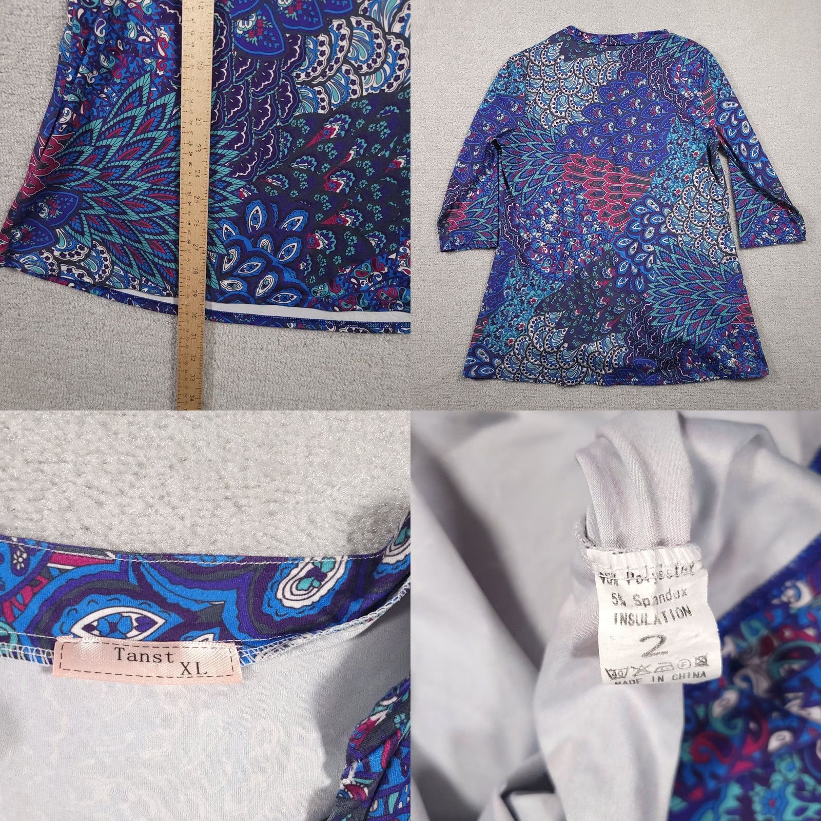 Vintage Tanst Lightweight Tunic Shirt Women's XL Blue Paisley Print V-Neck 3/4 Sleeve Size XL / US 12-14 / IT 48-50 - 8 Thumbnail