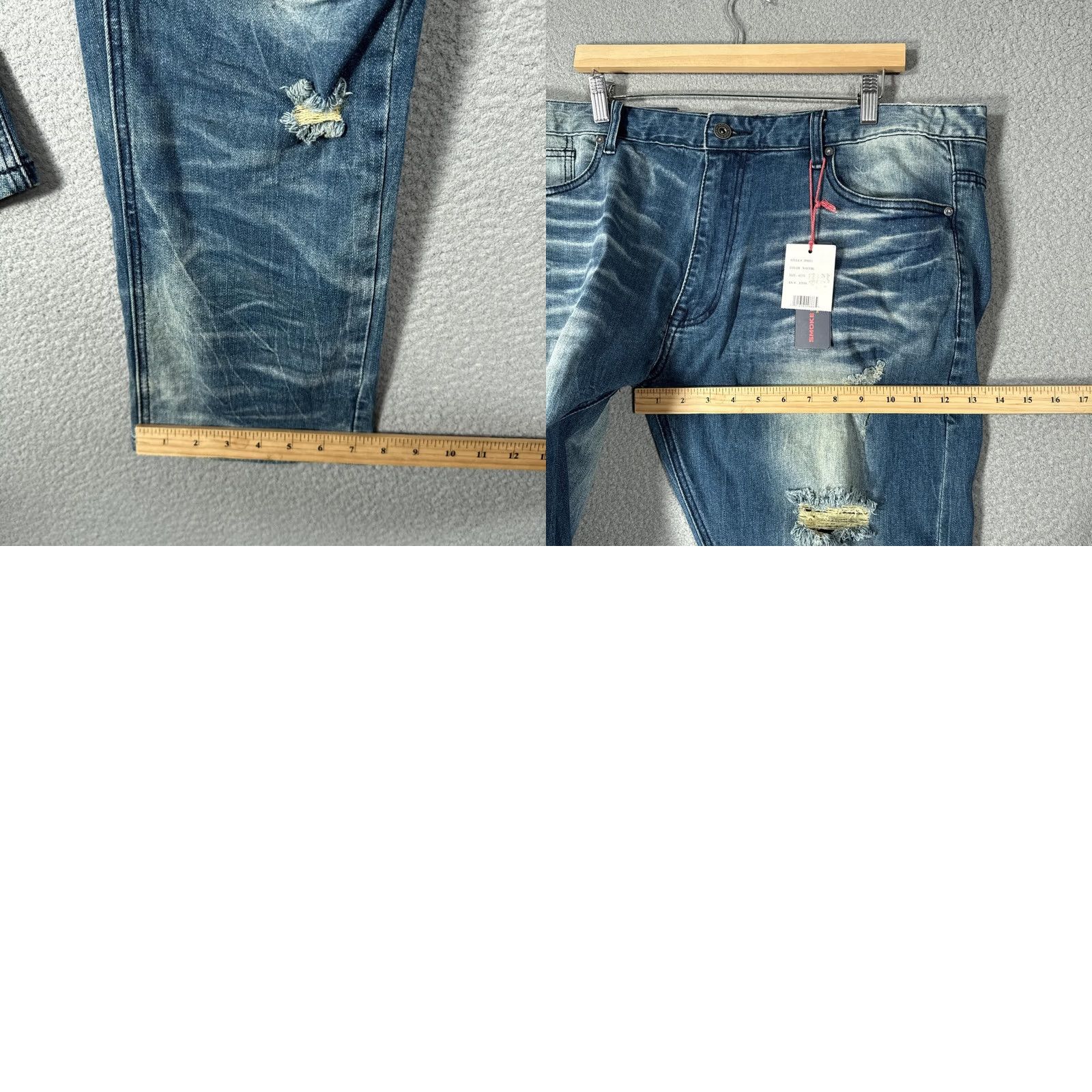 Vintage Smoke Rise Jeans Slim Tapered 42x32 Blue Light Wash Distressed Jeans Mens Slim Fit Denim JP8031 Size US 42 / EU 58 - 10 Thumbnail