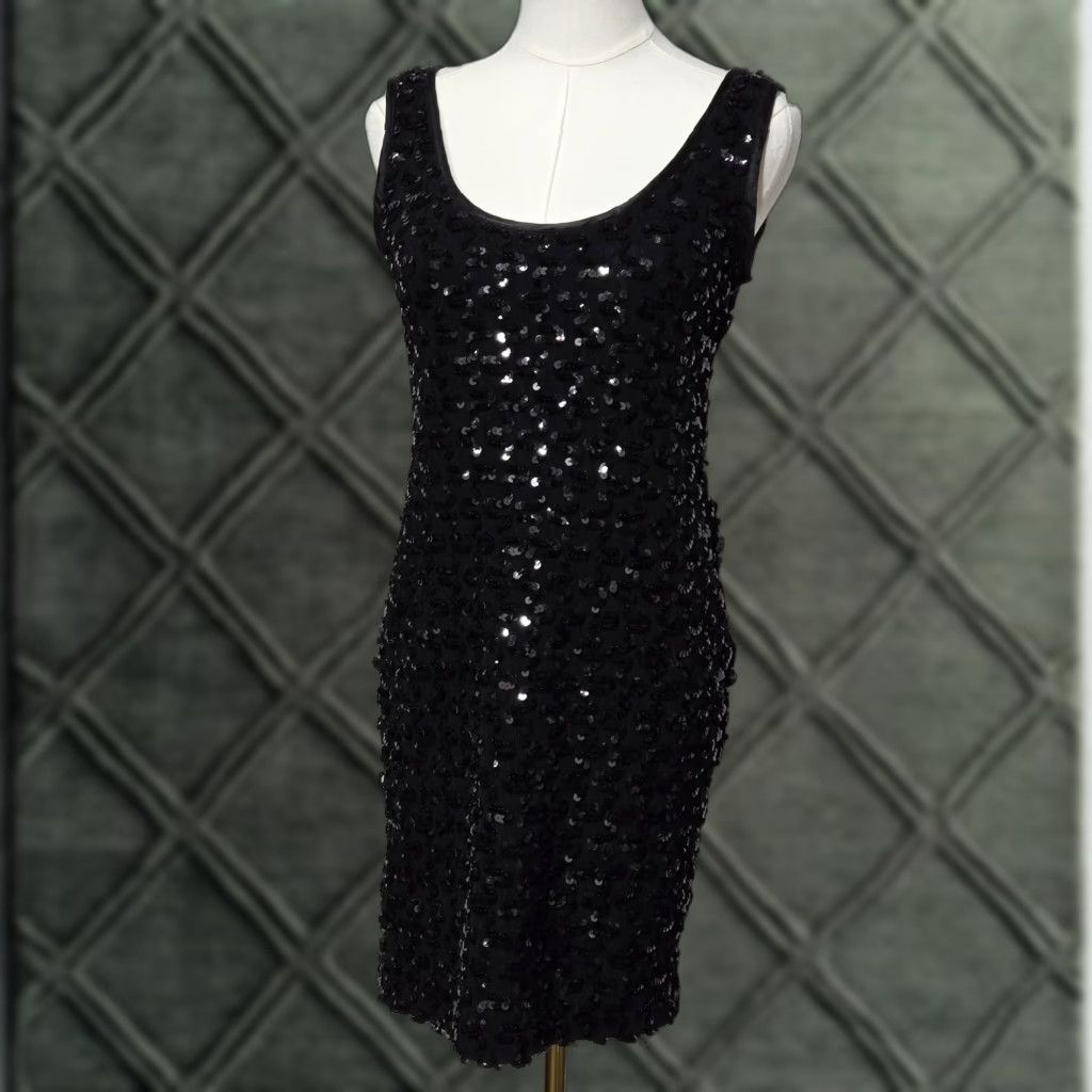 Vintage VINTAGE Positively Ellyn Dress Juniors 5 Black Sequin Party Sheath USA 80s Size S / US 4 / IT 40 - 1 Thumbnail