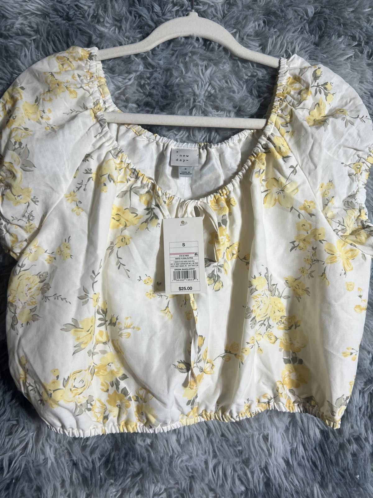 Other A New Day Women's Yellow Floral Puff Sleeve Crop Small Size S / US 4 / IT 40 - 1 Thumbnail