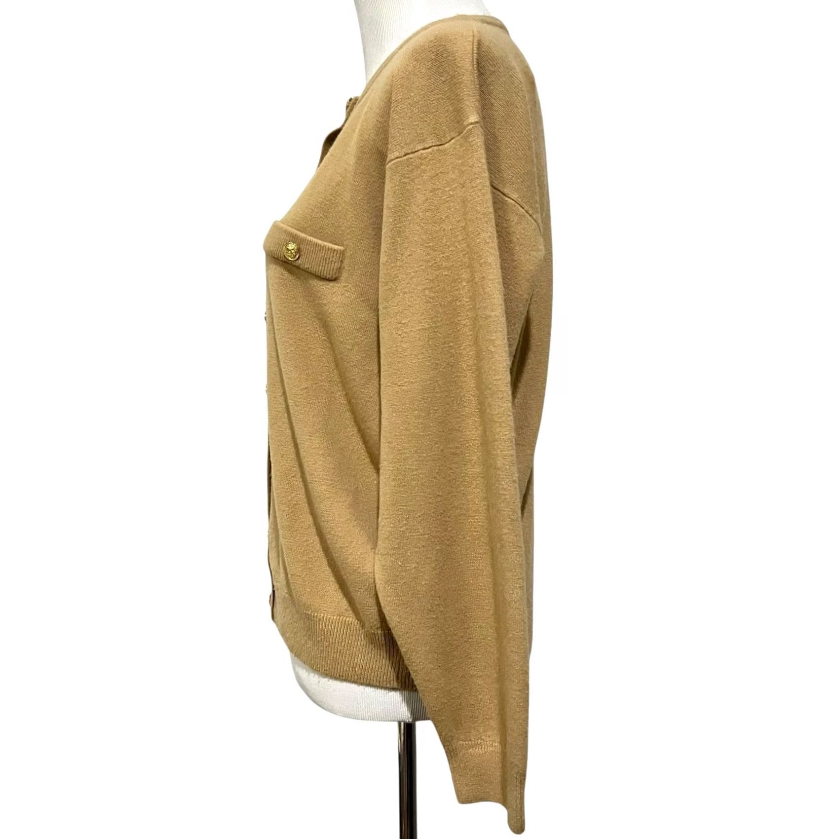 Vintage VINTAGE Milano Cardigan Sweater Tan Gold Tone Buttons Crew Neck XL Womens 90s Classic City Preppy Money Stylish Knits Sweater Size XL / US 12-14 / IT 48-50 - 4 Thumbnail