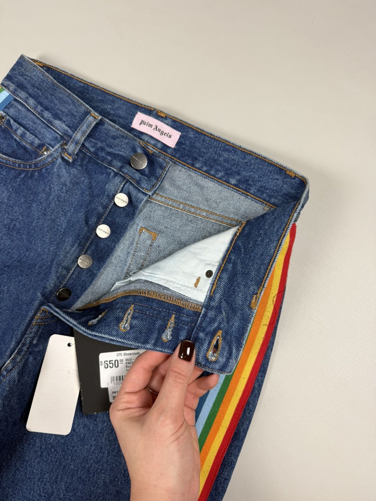 Palm Angels BNWT! Palm Angels Ladies Denim Rainbow Medium Wash Jeans Size 26" / US 2 / IT 38 - 13 Thumbnail
