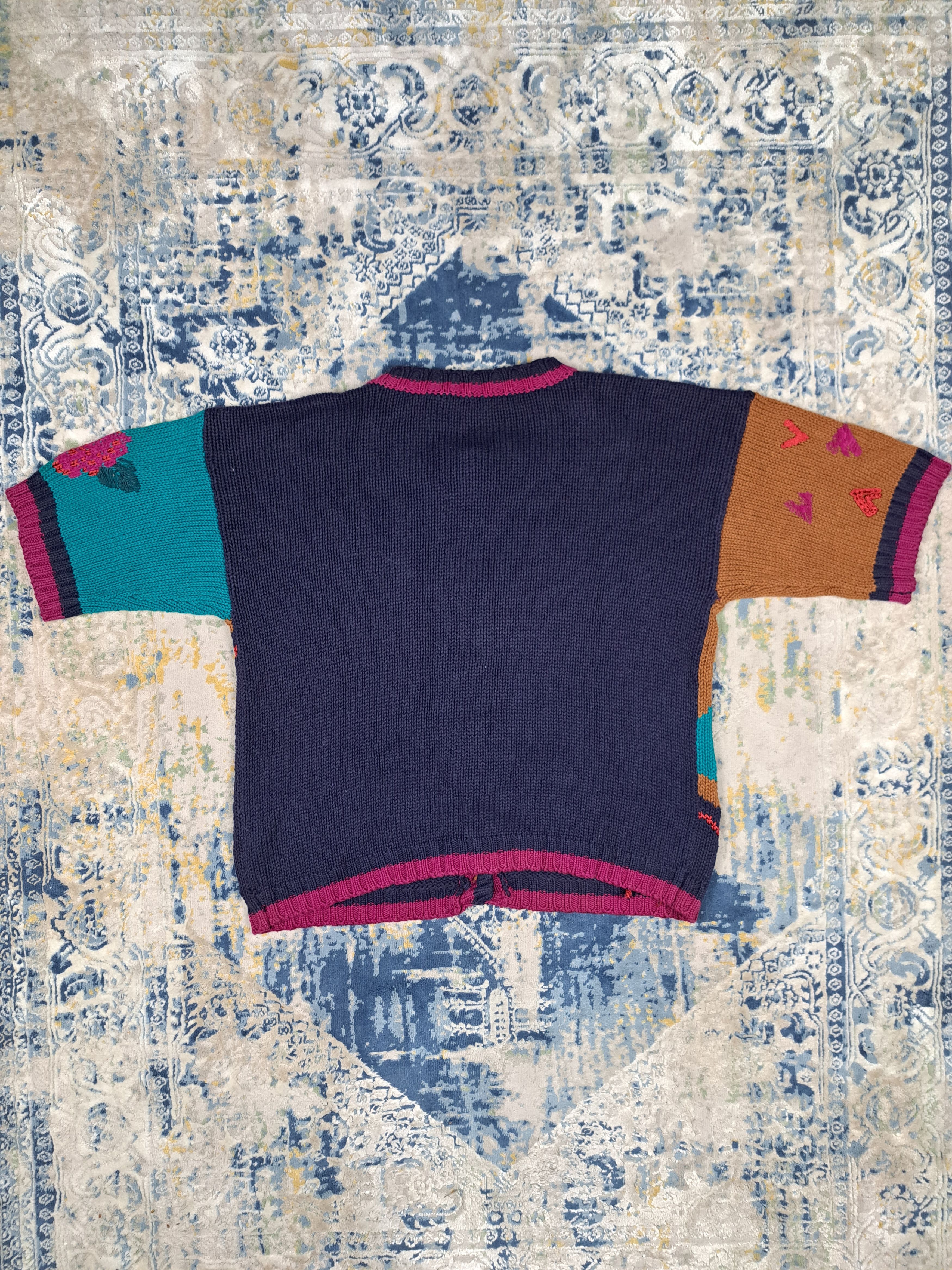 Japanese Brand Avant Garde Short Sleeve Cardigan Heavy Sweater Big Buttons Size L / US 10 / IT 46 - 6 Thumbnail