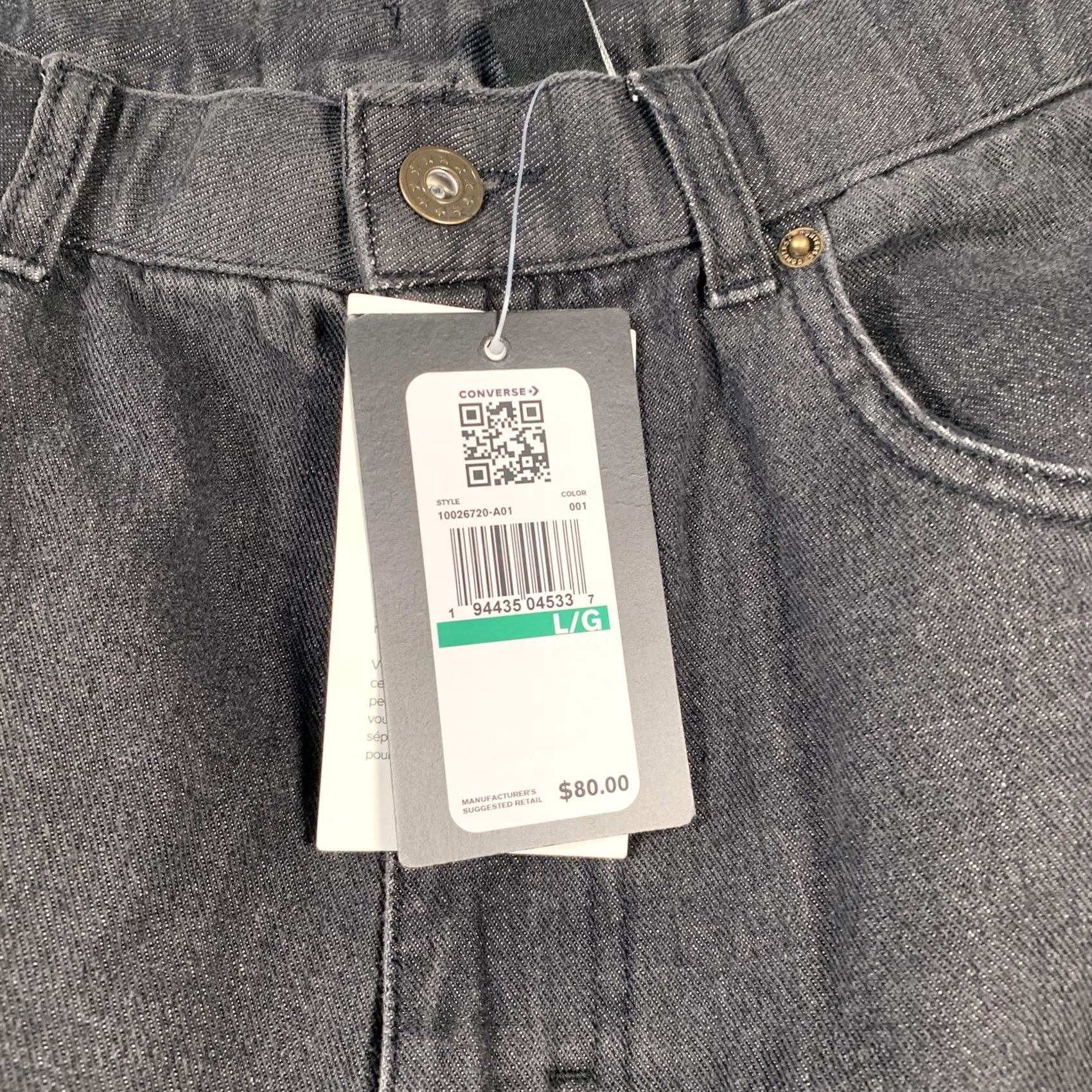 Converse Converse Jeans Mens Large Gray Straight Leg Denim Pants Logo Patch Relaxed Fit Size US 33 - 6 Thumbnail