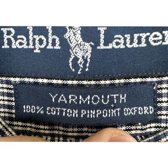 Ralph Lauren VINTAGE Ralph Lauren Shirt Mens 17 34-35 Yarmouth Blue Plaid Pinpoint Oxford Dress Pony Size 46R - 5 Thumbnail