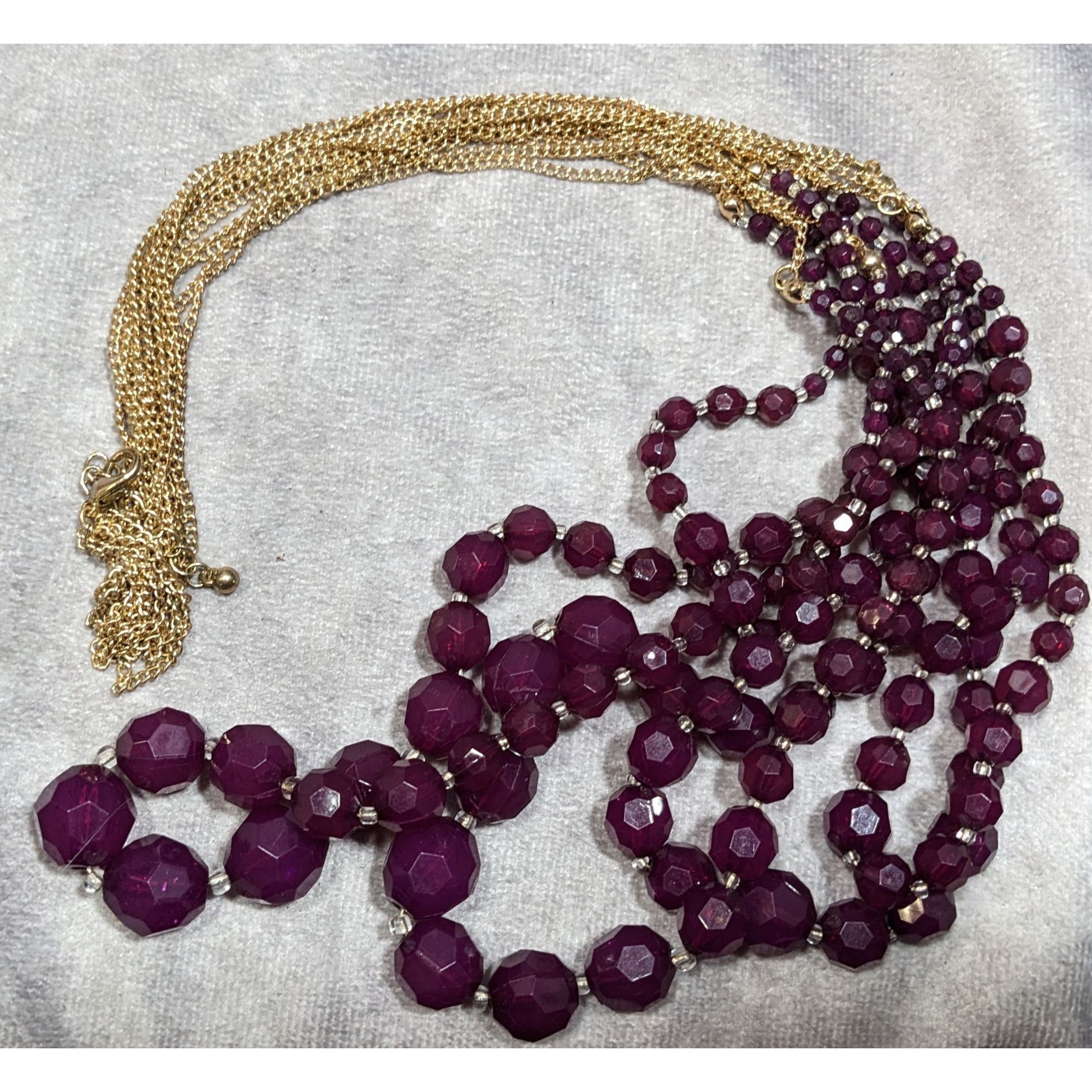Other Elegant Layered Plum Purple Beaded Necklace On Gold Tone Cha Size ONE SIZE - 8 Thumbnail