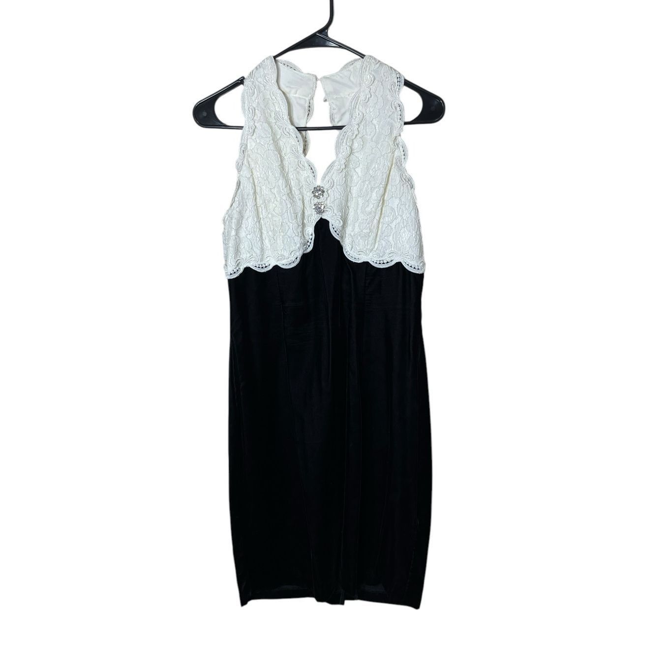 Other Vintage Scott McClintock Black White Lace Velvet Formal Dres Size L / US 10 / IT 46 - 1 Thumbnail