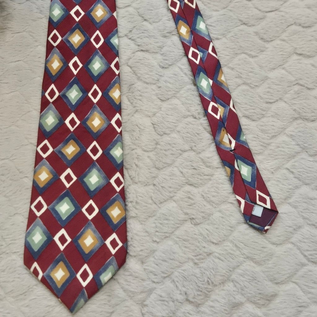 Pierre Cardin Pierre Cardin Vintage Maroon Geometric Pattern Silk Neck Tie Size ONE SIZE - 5 Thumbnail