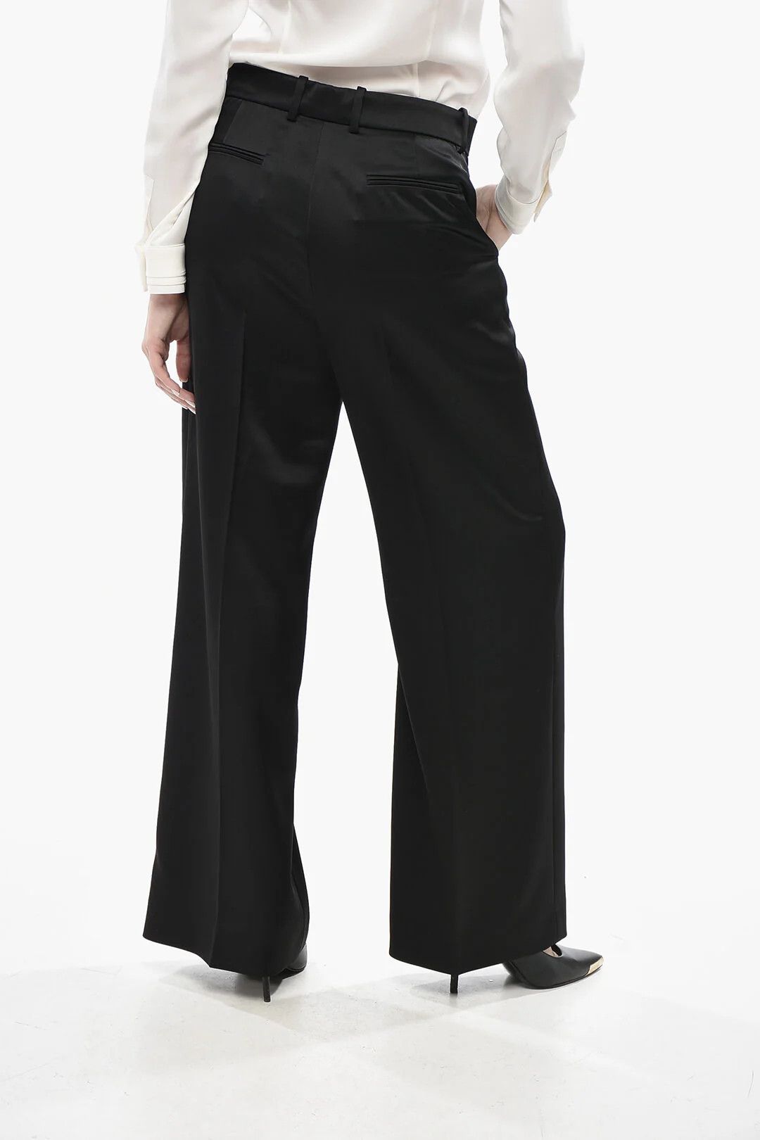 Lanvin og1mm0426 Satin Palazzo Trousers in Black Size 28" / US 6 / IT 42 - 2 Thumbnail