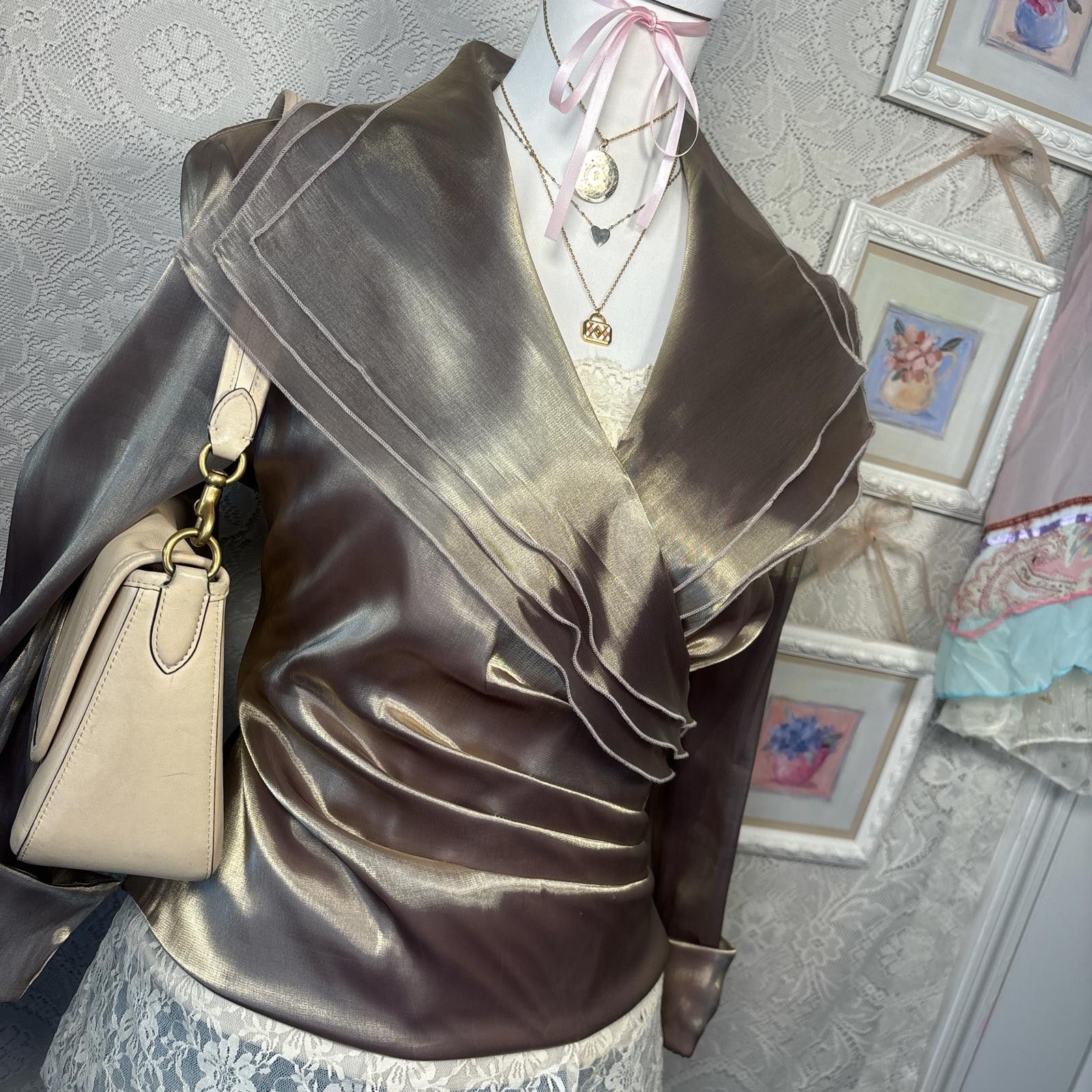 Other vintage iridescent ruffle wrap blouse top Size L / US 10 / IT 46 - 5 Thumbnail