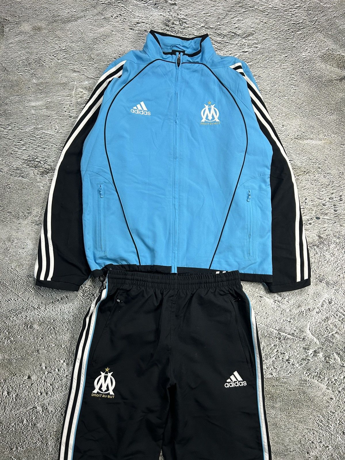 image of Marseille Adidas Track Suit Black Blue Pants Jacket Vintage, Men's (Size Small)