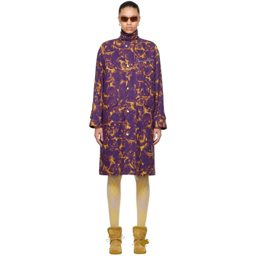Burberry Burberry Purple and Yellow Rose Print Trench Coat (US 0) Size XS / US 0-2 / IT 36-38 - 3 Thumbnail