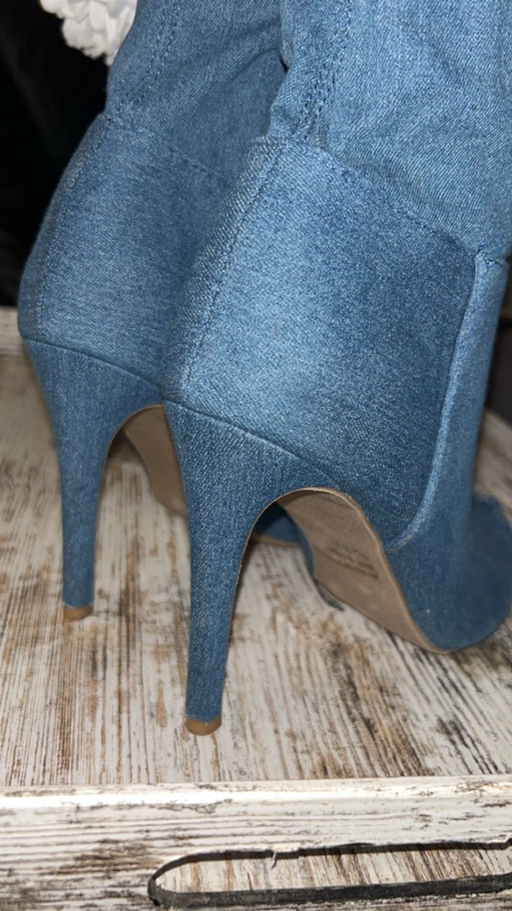 Other Wild Diva Blue Denim Distressed Over the Knee Boots Size 6.5 Size US 6 / IT 36 - 3 Thumbnail