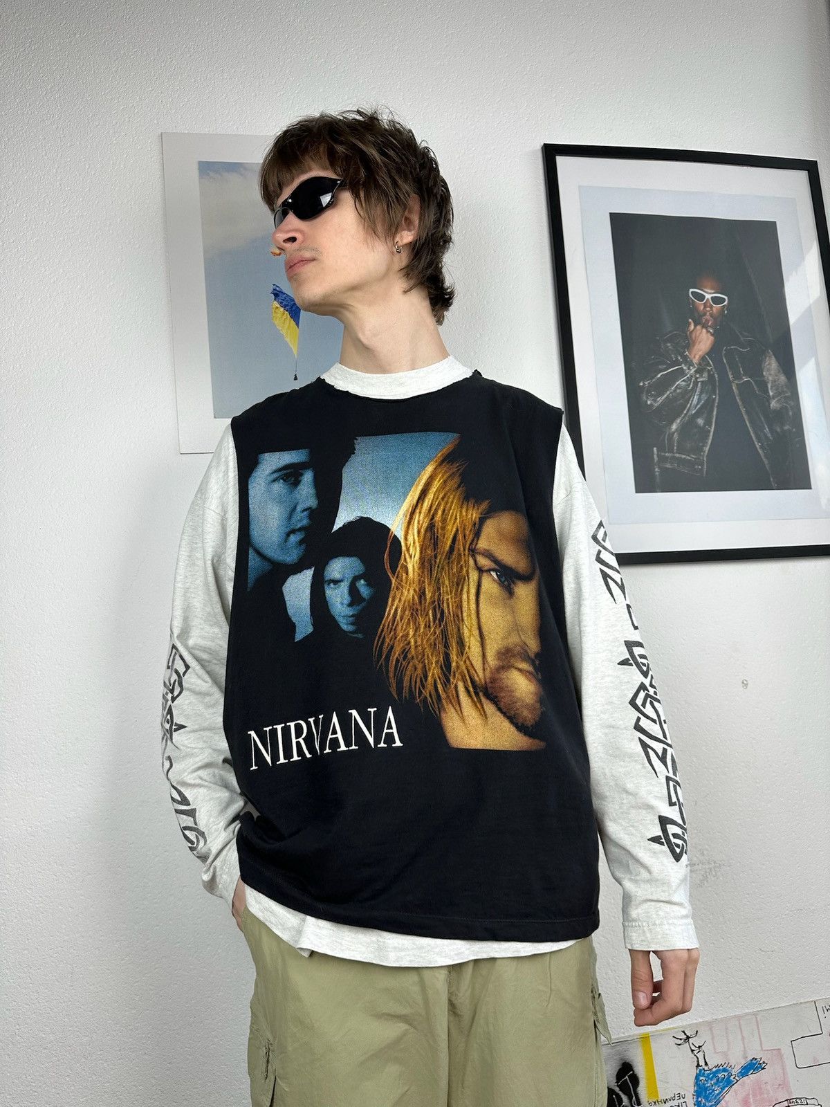 Band Tees × Nirvana × Vintage Vintage Nirvana Kurt Cobain Big Face 90's Band T-shirt Size US L / EU 52-54 / 3 - 5 Thumbnail