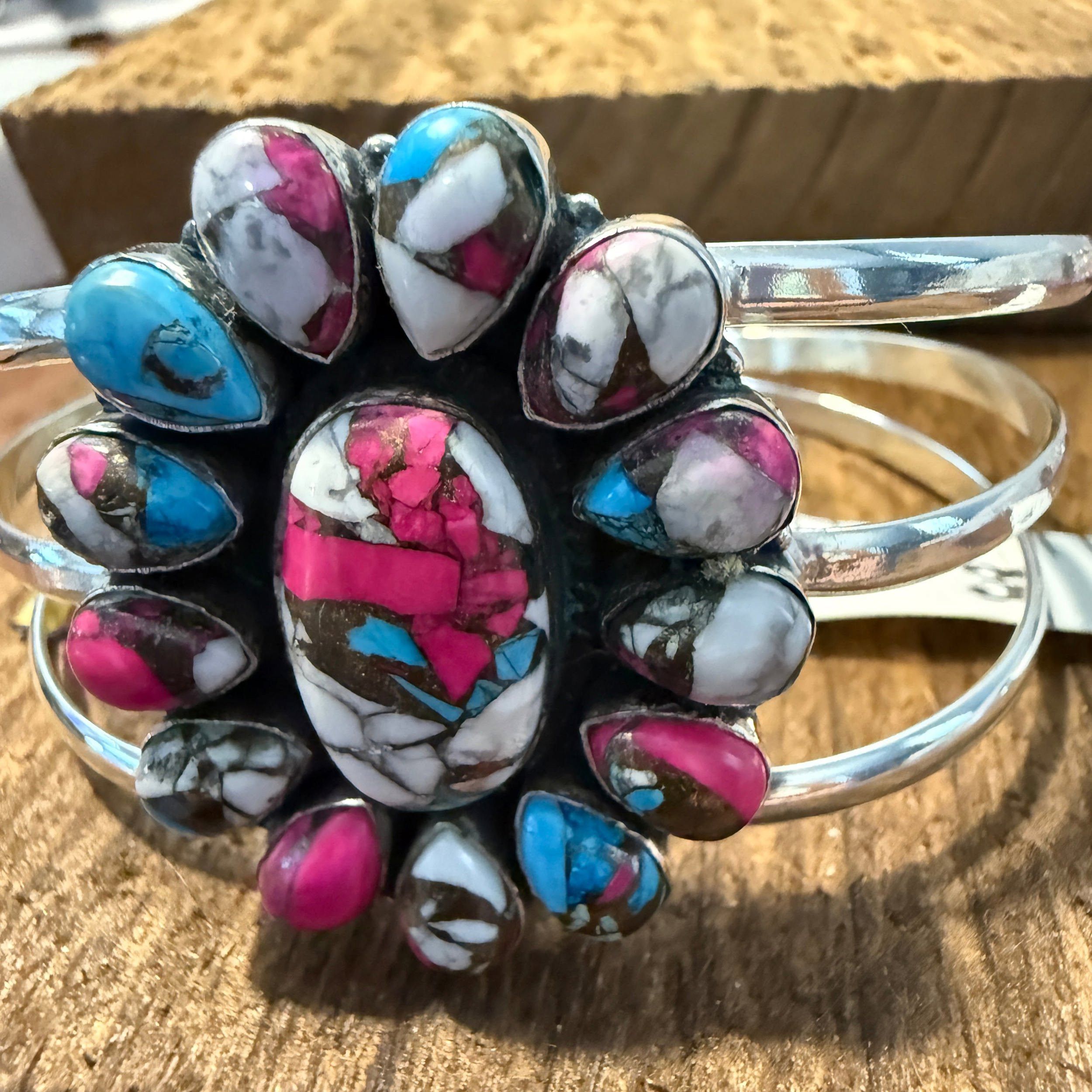Other Cotton Candy Turquoise Dahlia Stone Sterling Silver Cuff Size ONE SIZE - 1 Thumbnail