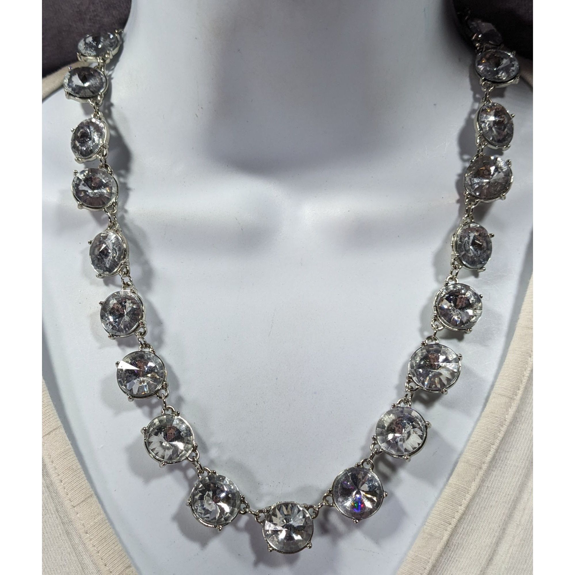 Other Vintage Art Deco Style Crystal Glass Studded Silver Tone Nec Size ONE SIZE - 2 Thumbnail