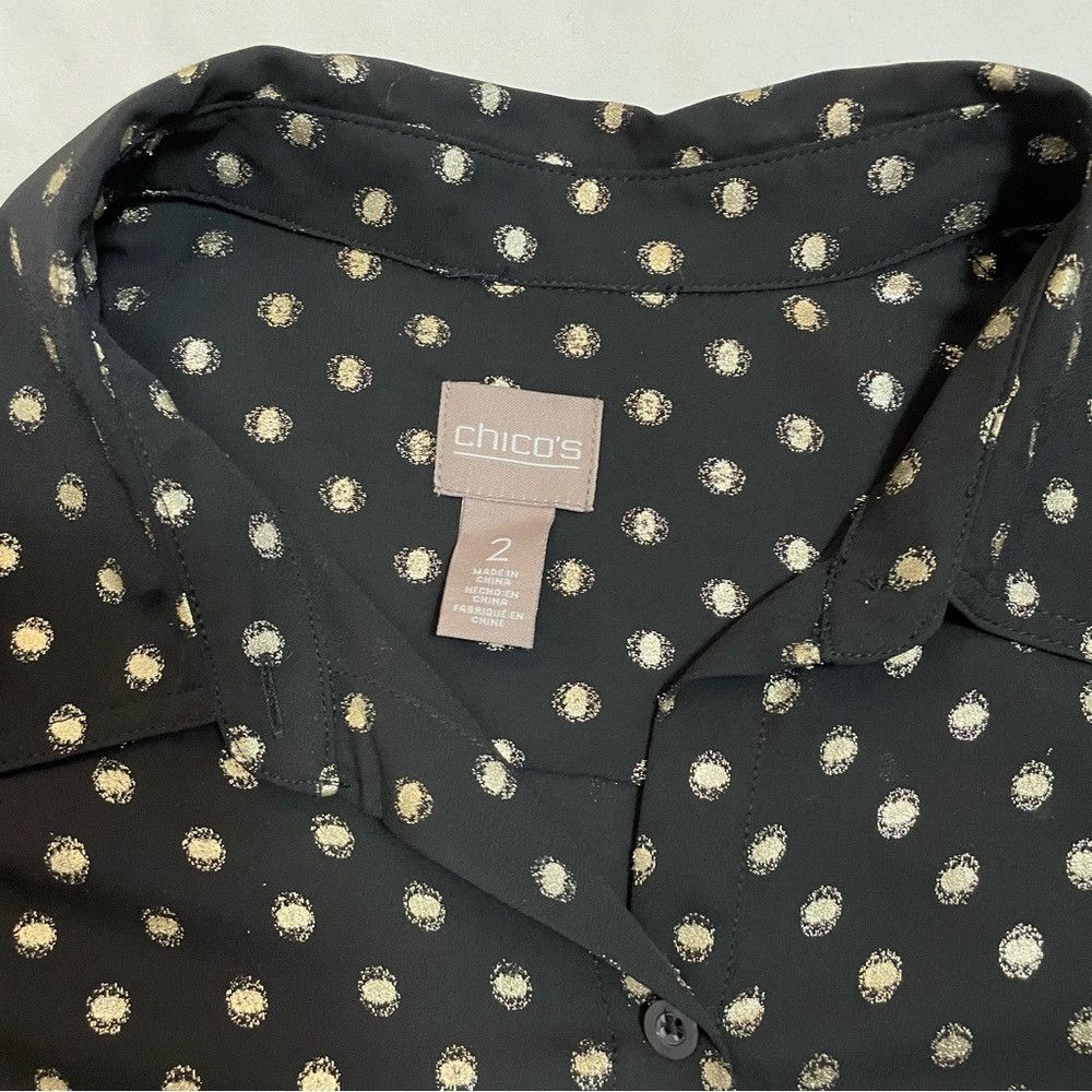 Chicos Chico's Black With Gold Polka Dots Blouse Size 2 US L Size L / US 10 / IT 46 - 7 Thumbnail