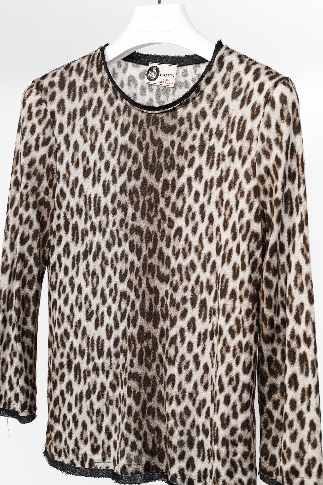 Lanvin Lanvin Grey Leopard-Print Silk-Trim 3/4-Sleeve T-Shirt Size S / US 4 / IT 40 - 3 Thumbnail
