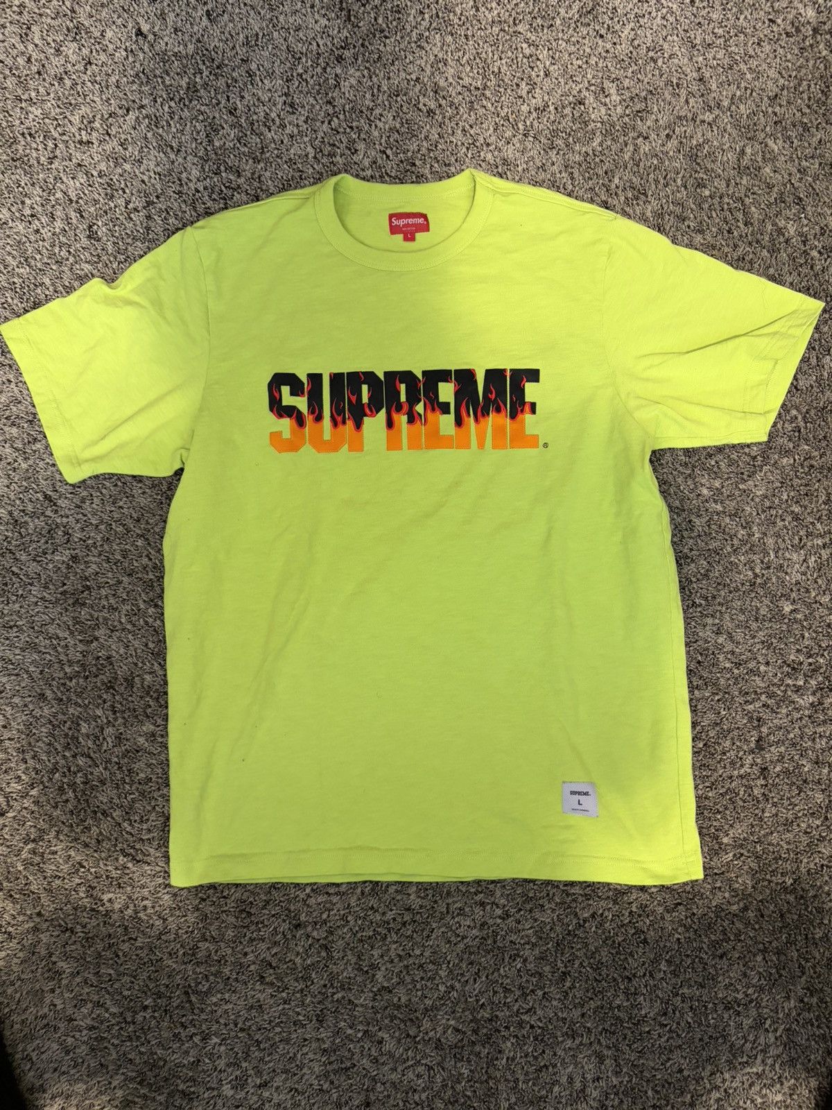 Supreme GREEN SUPREME FLAME LOGO TEE Size US L / EU 52-54 / 3 - 1 Thumbnail
