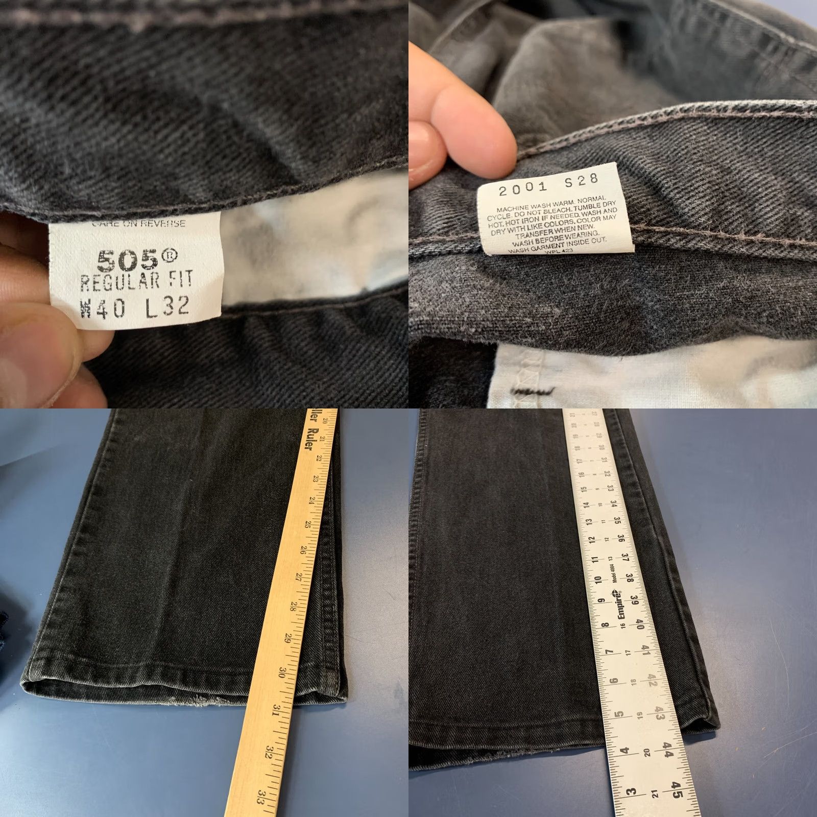 Levi's VINTAGE Levi's 505 Black Denim Jeans Size 40x32 FIts 38x31 Faded Straight Men Jeans 90s Levi's 500 Series Size US 40 / EU 56 - 9 Thumbnail