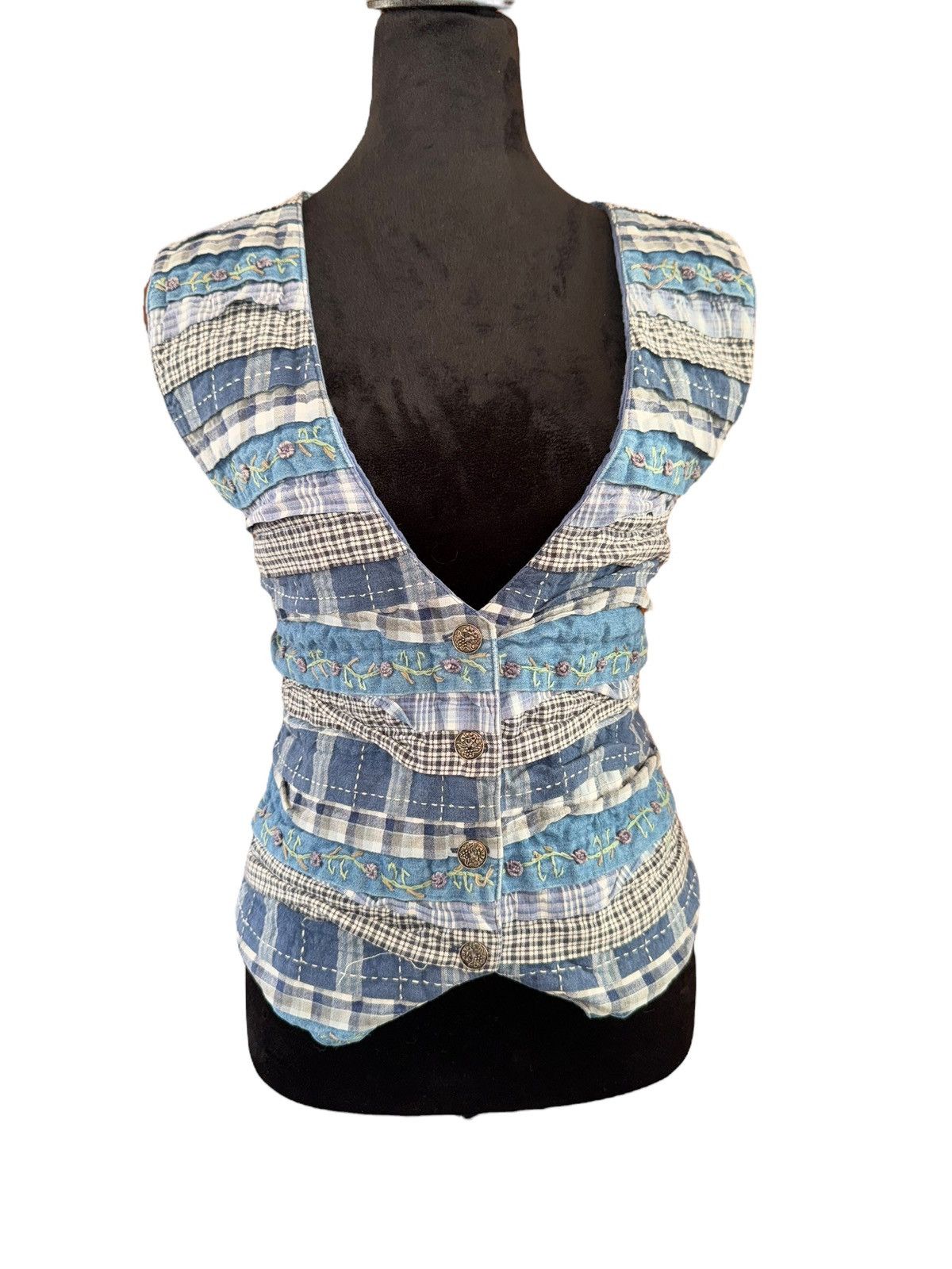 Vintage Vintage 90s Bedford Fair patchwork vest metal button denim Size XXL / US 16-18 / IT 52-54 - 1 Thumbnail