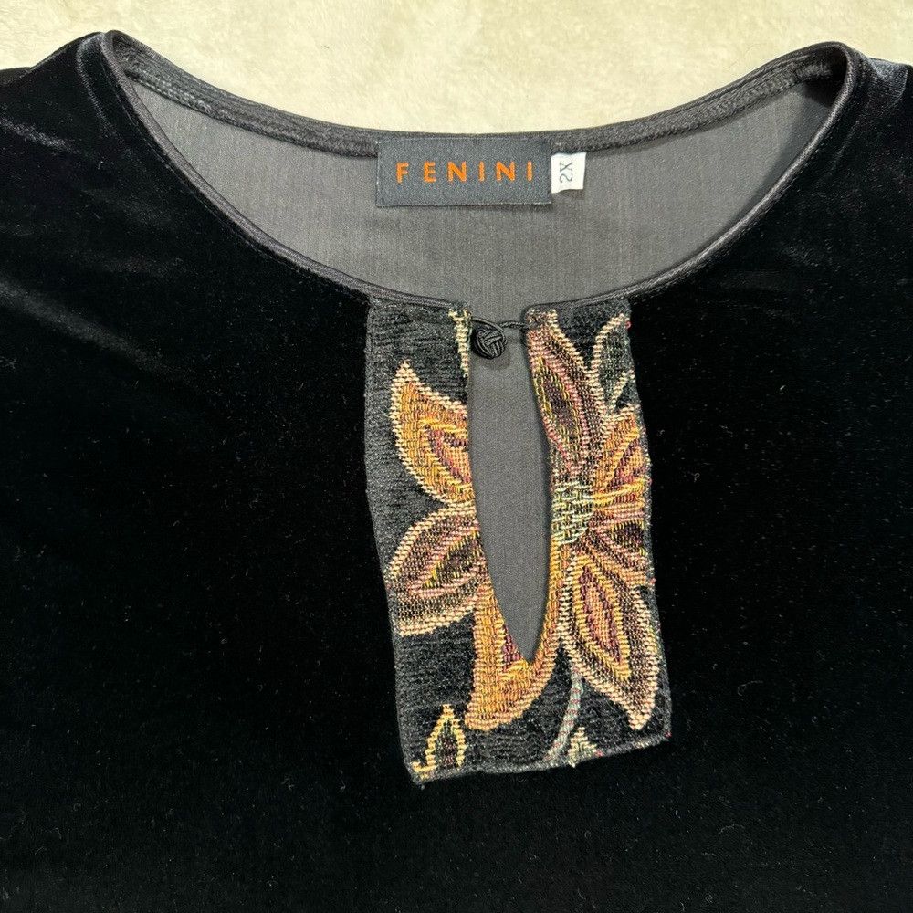 Other Vintage Fenini Black Velvet 3/4 Sleeve Top Size 2X Size XXL / US 16-18 / IT 52-54 - 6 Thumbnail