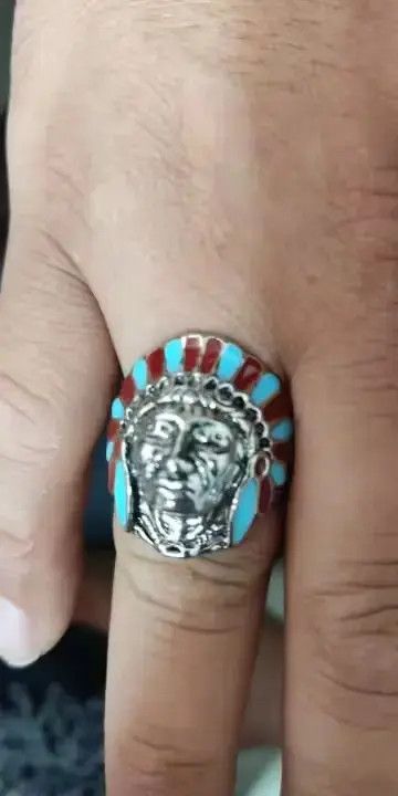 Ring Of Fire Men's Finger Ring Indian Chief Anillos Indian Jewelry Size ONE SIZE - 3 Thumbnail