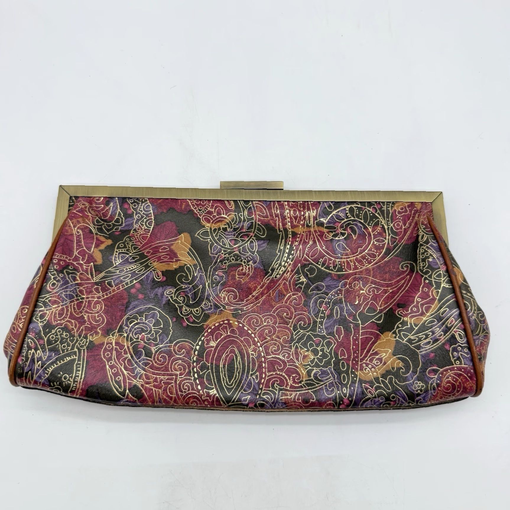 Patricia Nash VINTAGE Patricia Nash Clutch Bag Bag Clutch Women Medium Gold Leather Metallic Italian Framed Bag Georgia Athena Logo Bag Accessories Size ONE SIZE - 6 Thumbnail