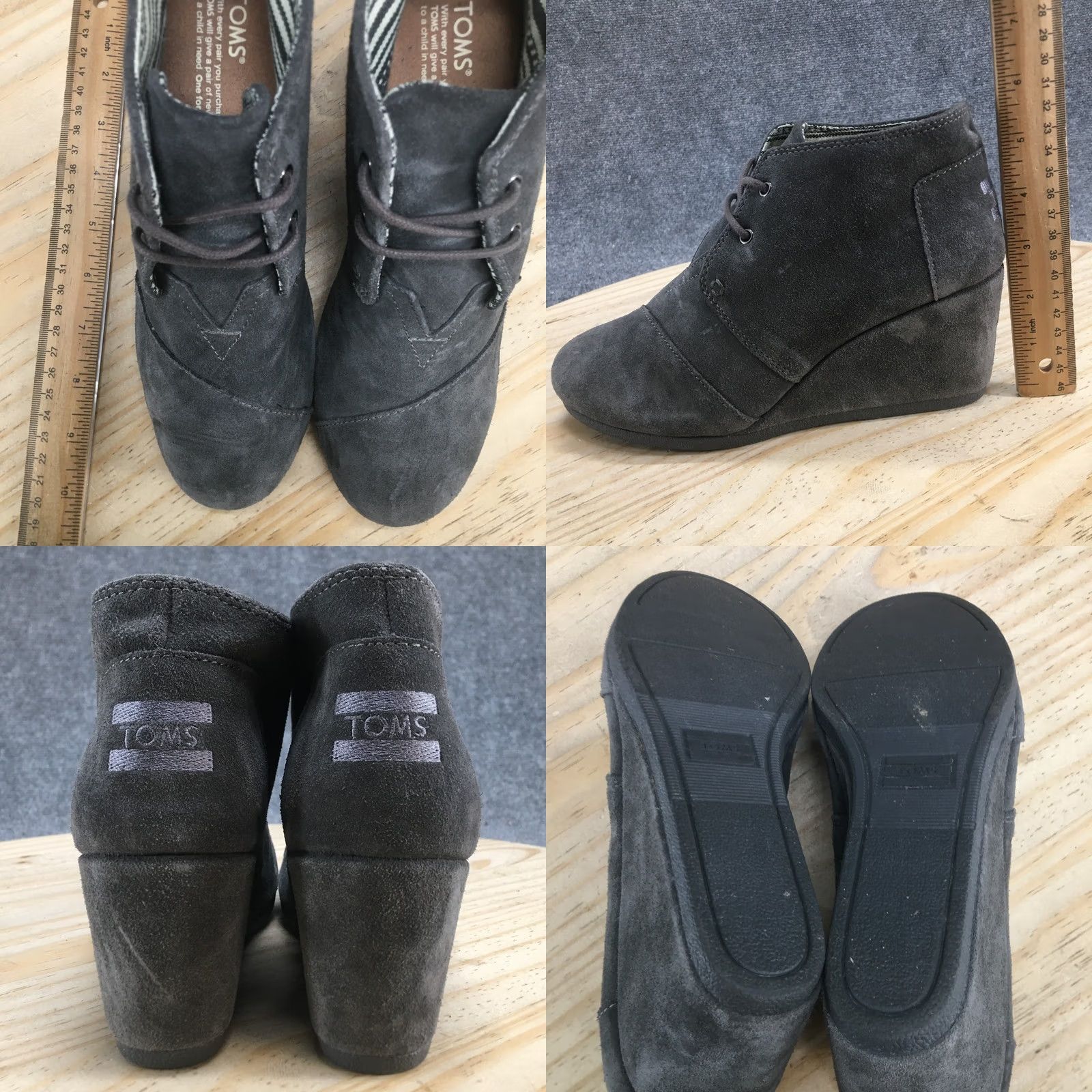 Toms TOMS Boots Womens 8 Desert Gray Lace Up Casual Comfort Round Toe Wedge Heels - Desert Boots, Women, 8, Gray, TOMS Size US 8 / IT 38 - 8 Thumbnail