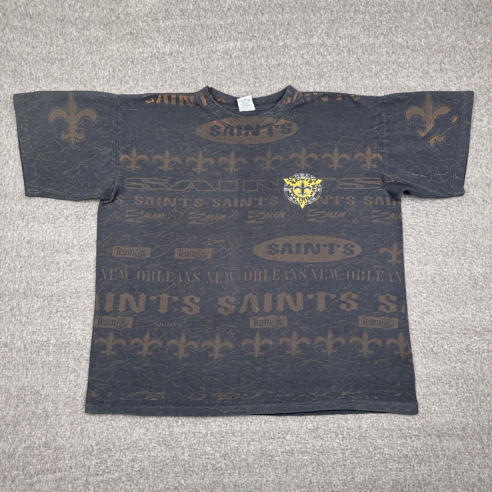 Salem Sportswear Vintage Salem New Orleans Saints T-Shirt Mens XL Black AOP Size US XL / EU 56 / 4 - 1 Thumbnail