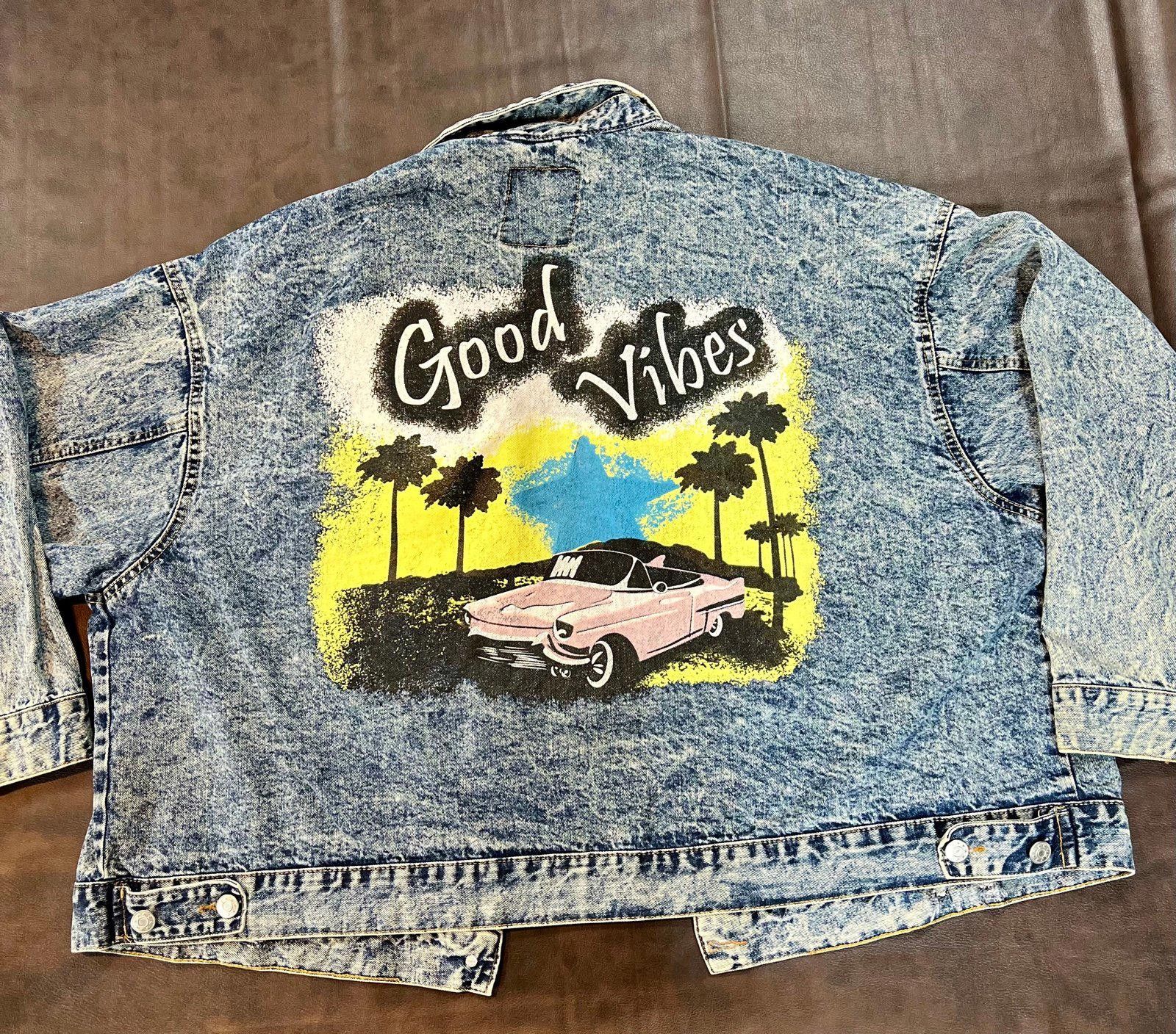 Designer Vintage Good Vibes Denim Jacket by Louise Paris Size 3XL / US 20-22 - 1 Thumbnail