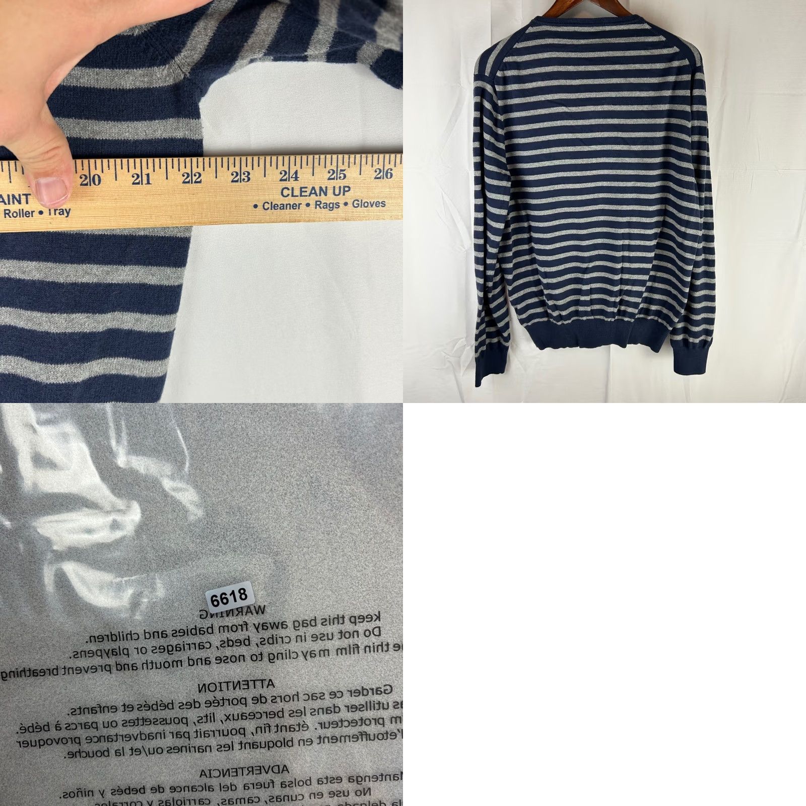 J.Crew J. Crew Mens Striped Crewneck Sweater Cotton Cashmere Navy Grey Size L Size US L / EU 52-54 / 3 - 8 Thumbnail