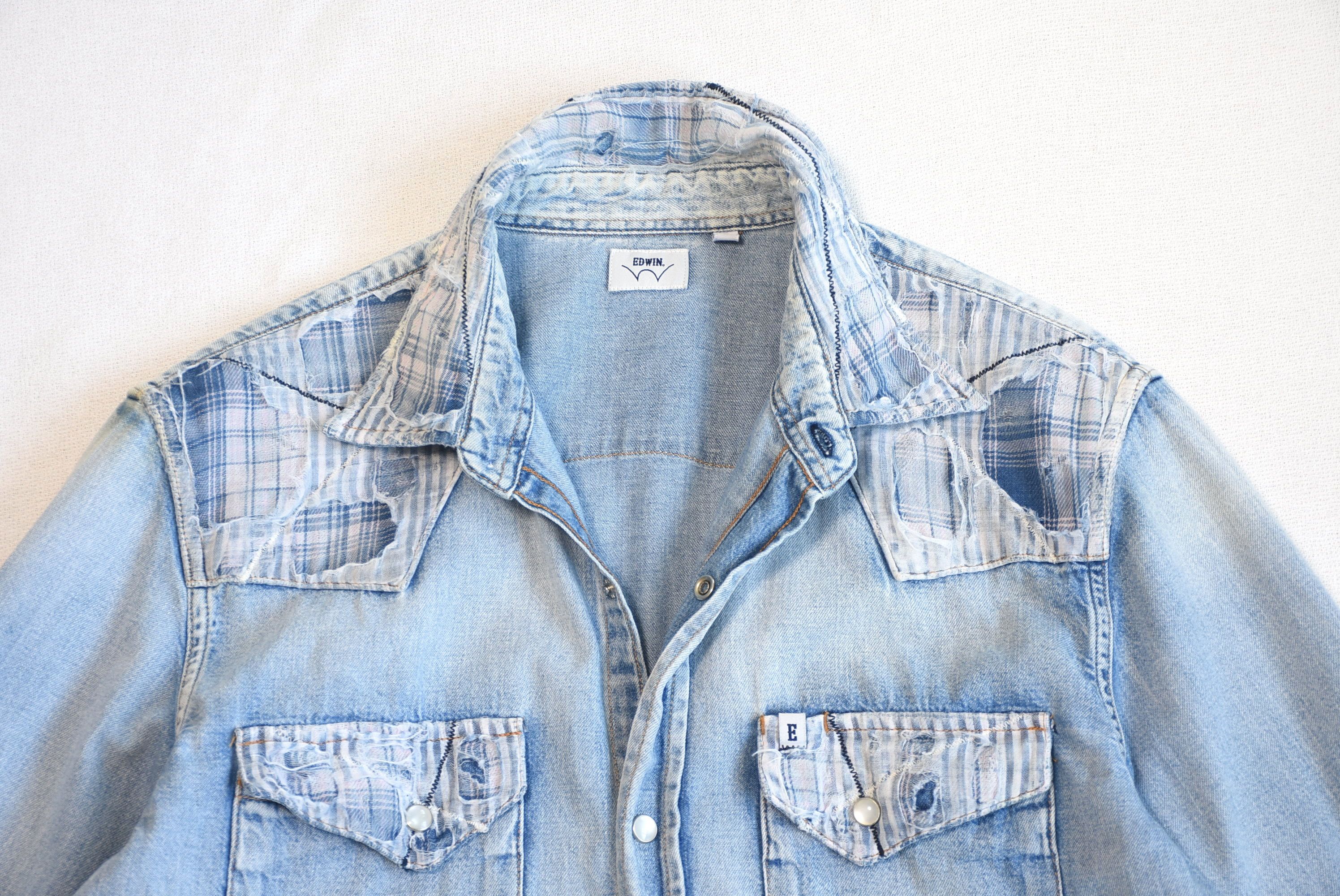 Edwin × Japanese Brand EDWIN Vintage Repair Style Denim Shirt with Patchwork!! Size US M / EU 48-50 / 2 - 2 Thumbnail