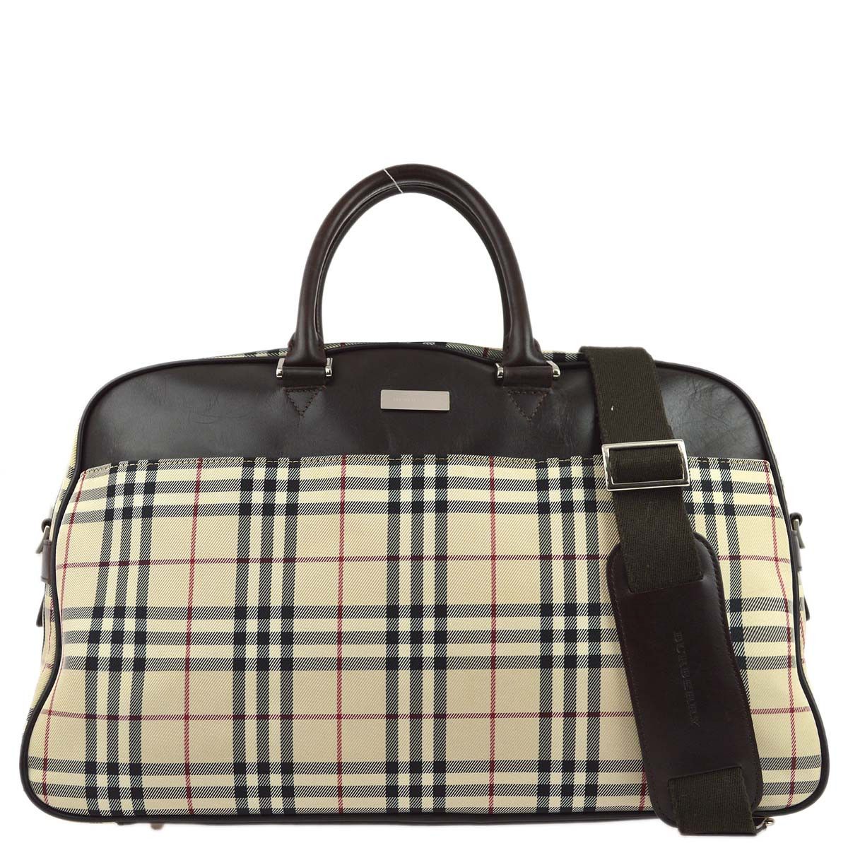 image of Burberry Beige Check 2Way Duffle Shoulder Handbag 181832 in Brown, Women's