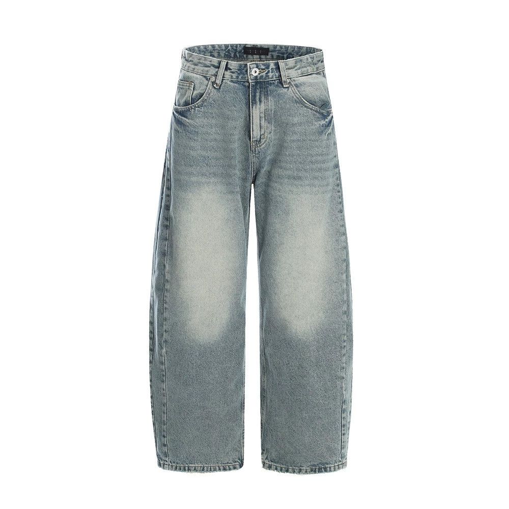 Punk washed men's loose casual distressed scimitar jeans