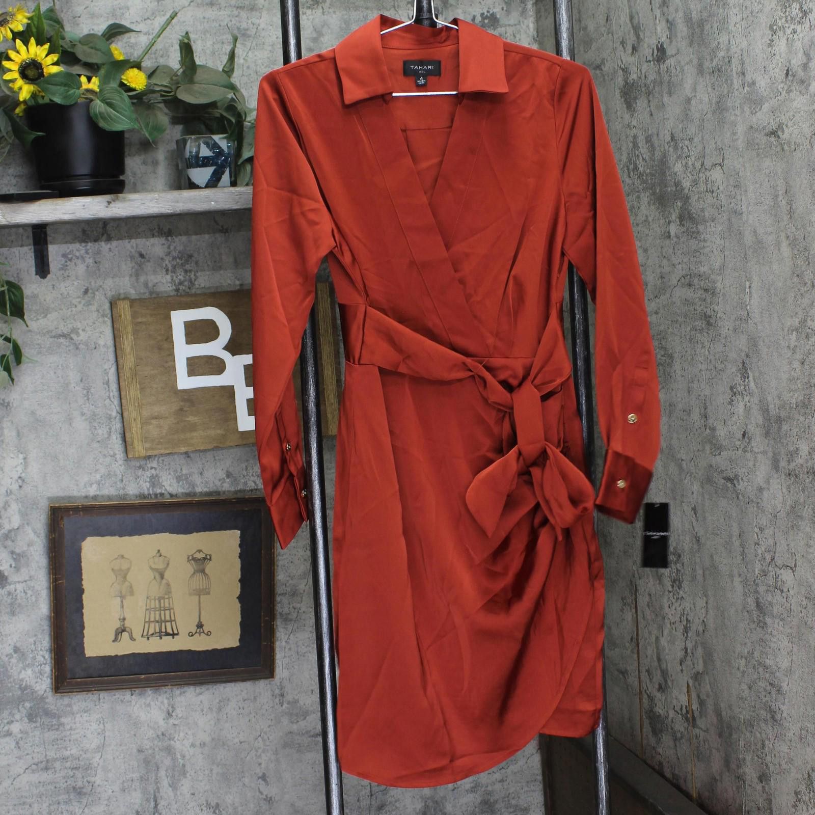 Other Nwt Tahari Asl Wrap Dress Dem401-t4 Brick Red Orange 4 Size S / US 4 / IT 40 - 1 Thumbnail