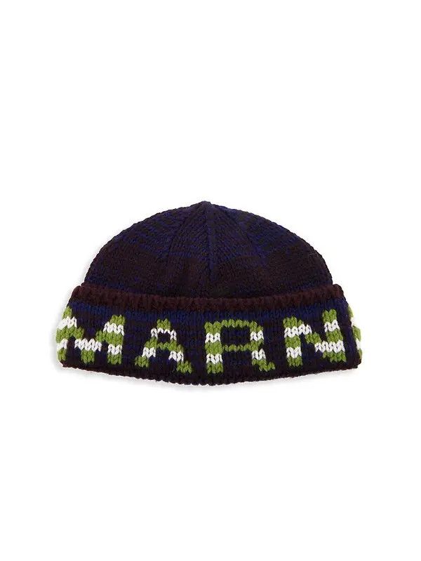 image of Marni O1W1Db10524 Size-Os Logo Wool Beanie Hats In Black, Women's