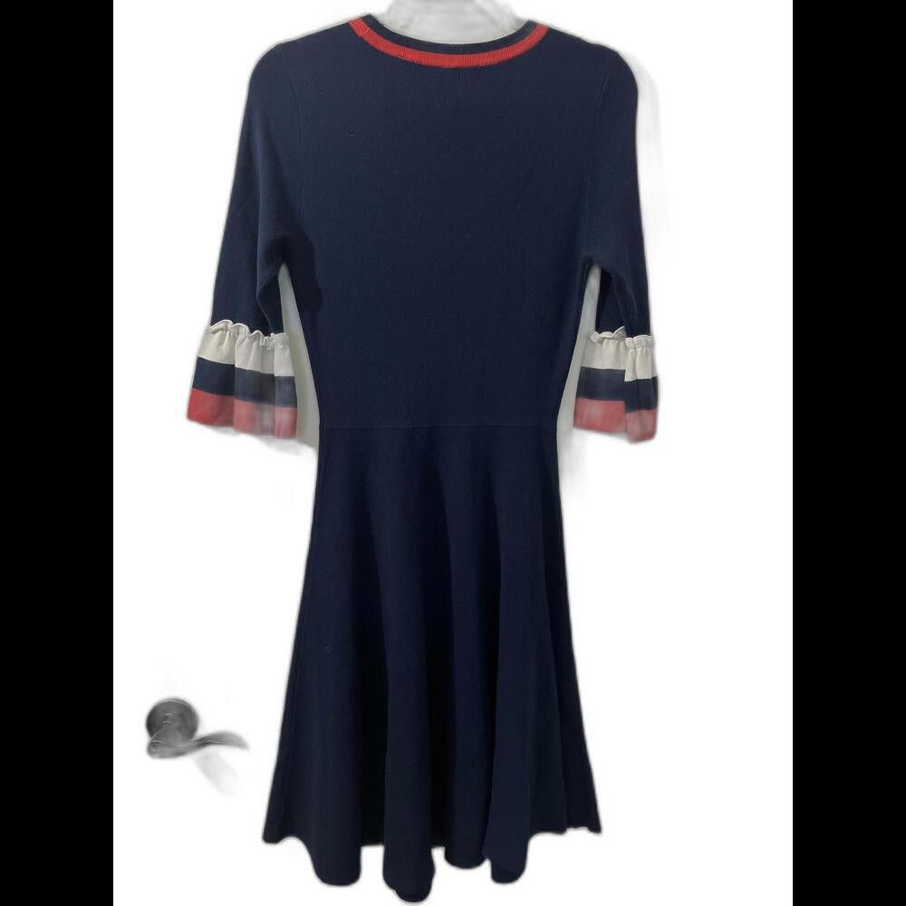 Designer Draper James Navy Knit Dress with Bell Sleeves - Size Med Size M / US 6-8 / IT 42-44 - 2 Thumbnail