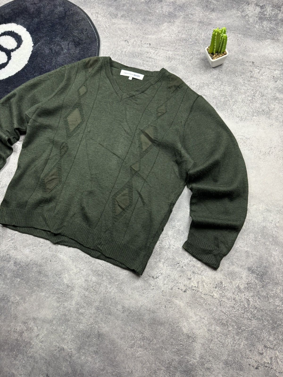 Comme des Garcons SHIRT Comme des Garcons SHIRT Green V-Neck Patchwork Details Size US L / EU 52-54 / 3 - 3 Thumbnail