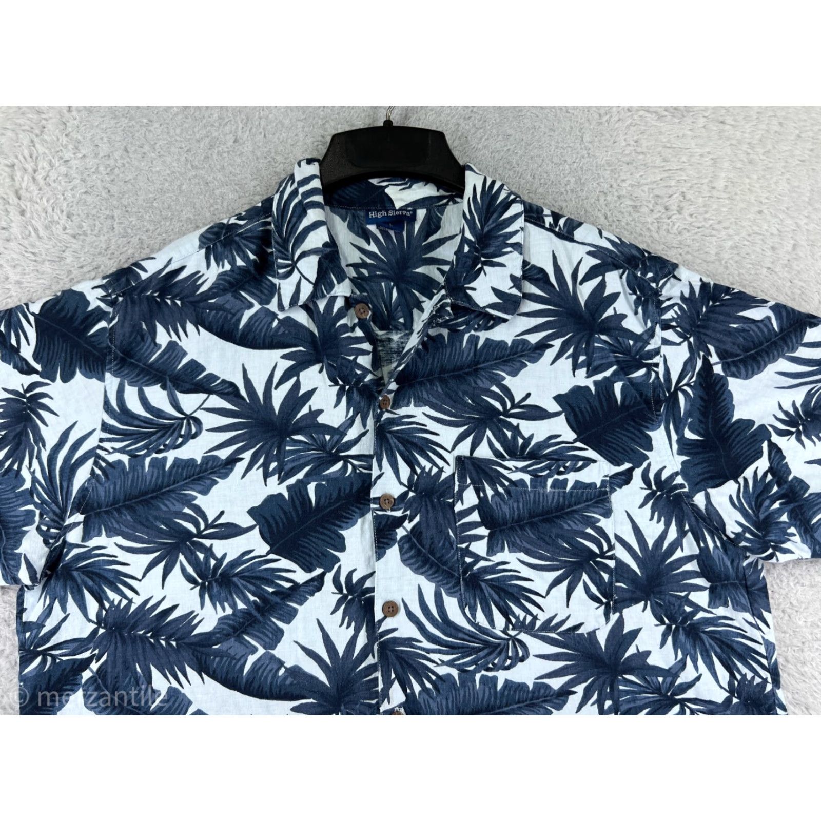 High Sierra High Sierra Shirt Mens Large Blue Floral Hibiscus Palm Button Up Linen Blend Size US L / EU 52-54 / 3 - 4 Thumbnail