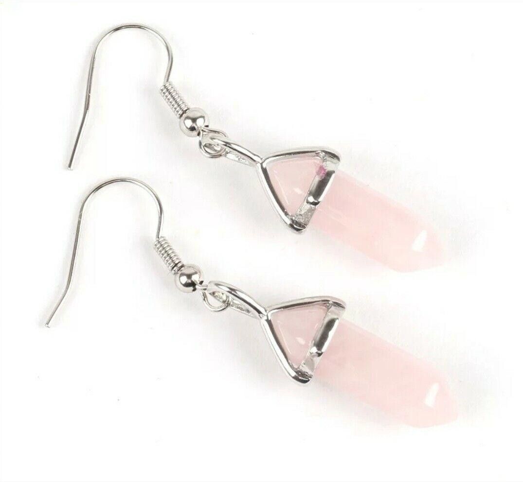 n.d.c. made by hand Earring Natural Stone Rose Quartz Hexagonal Reiki Bead Drop Size ONE SIZE - 1 Thumbnail