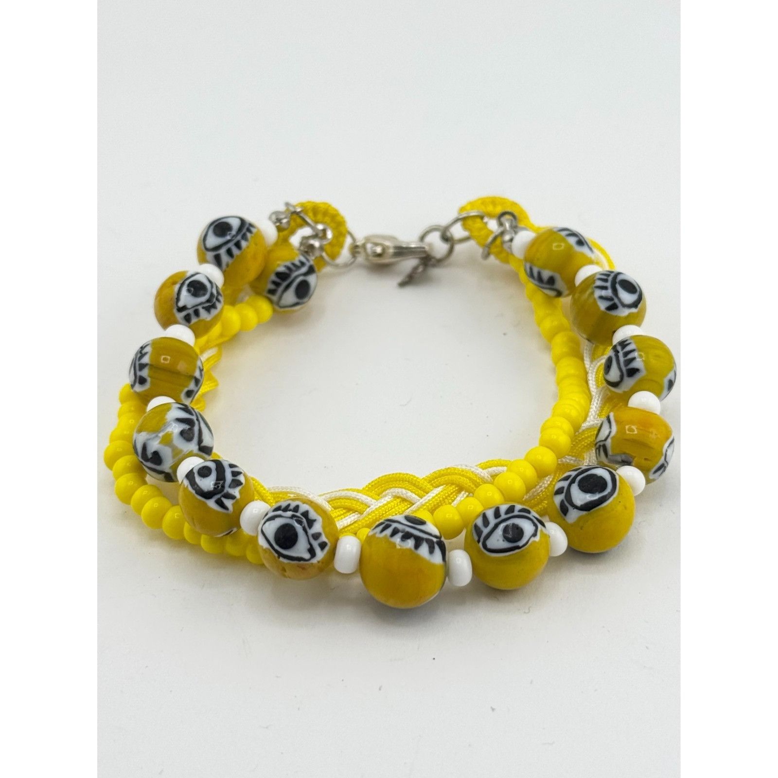 Vintage Vintage yellow glass evil eye beaded three strand braided br Size ONE SIZE - 2 Thumbnail