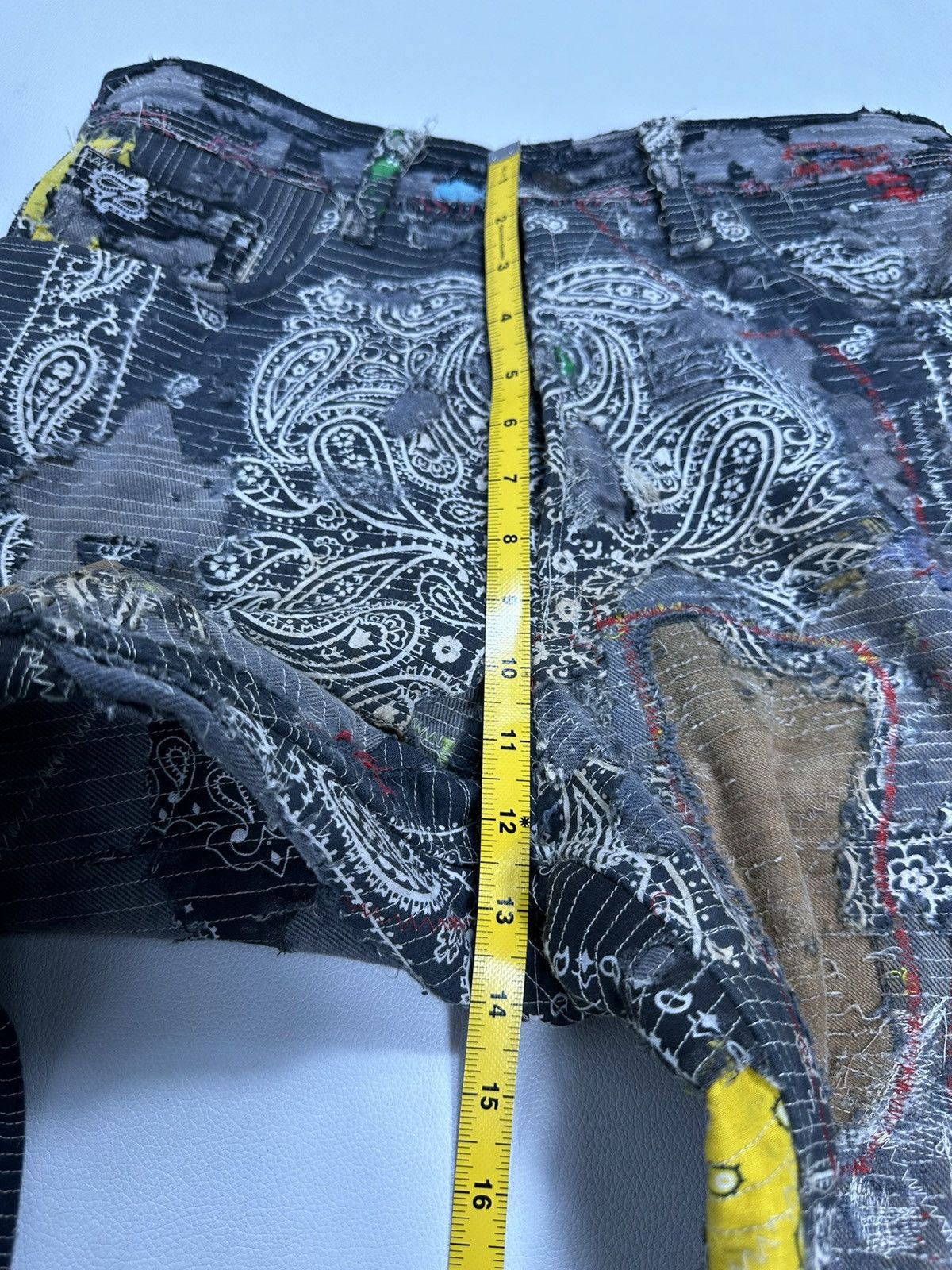 Handmade Custom Made Distressed Paisley Patchwork hemless Jeans pants Size US 30 / EU 46 - 16 Thumbnail
