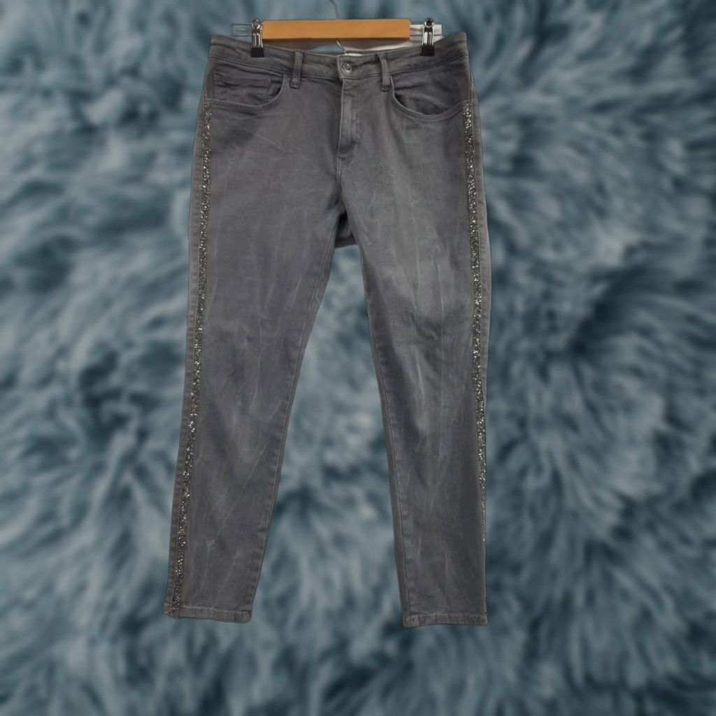 Zara Zara Jeans Denim Gray Embellished Distressed Slim Skinny Size 10 Women Regular 32 Inseam 26 Edge Edge Size 32" / US 10 / IT 46 - 1 Thumbnail