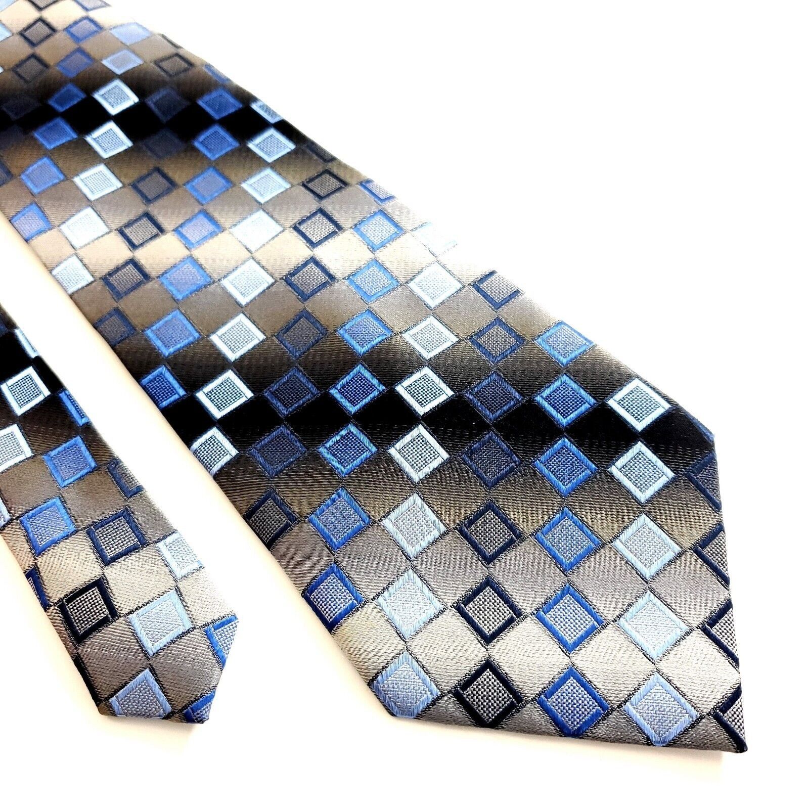 Pierre Cardin Pierre Cardin Beige Blue Woven Geometric Wide Silk Tie Size ONE SIZE - 1 Thumbnail