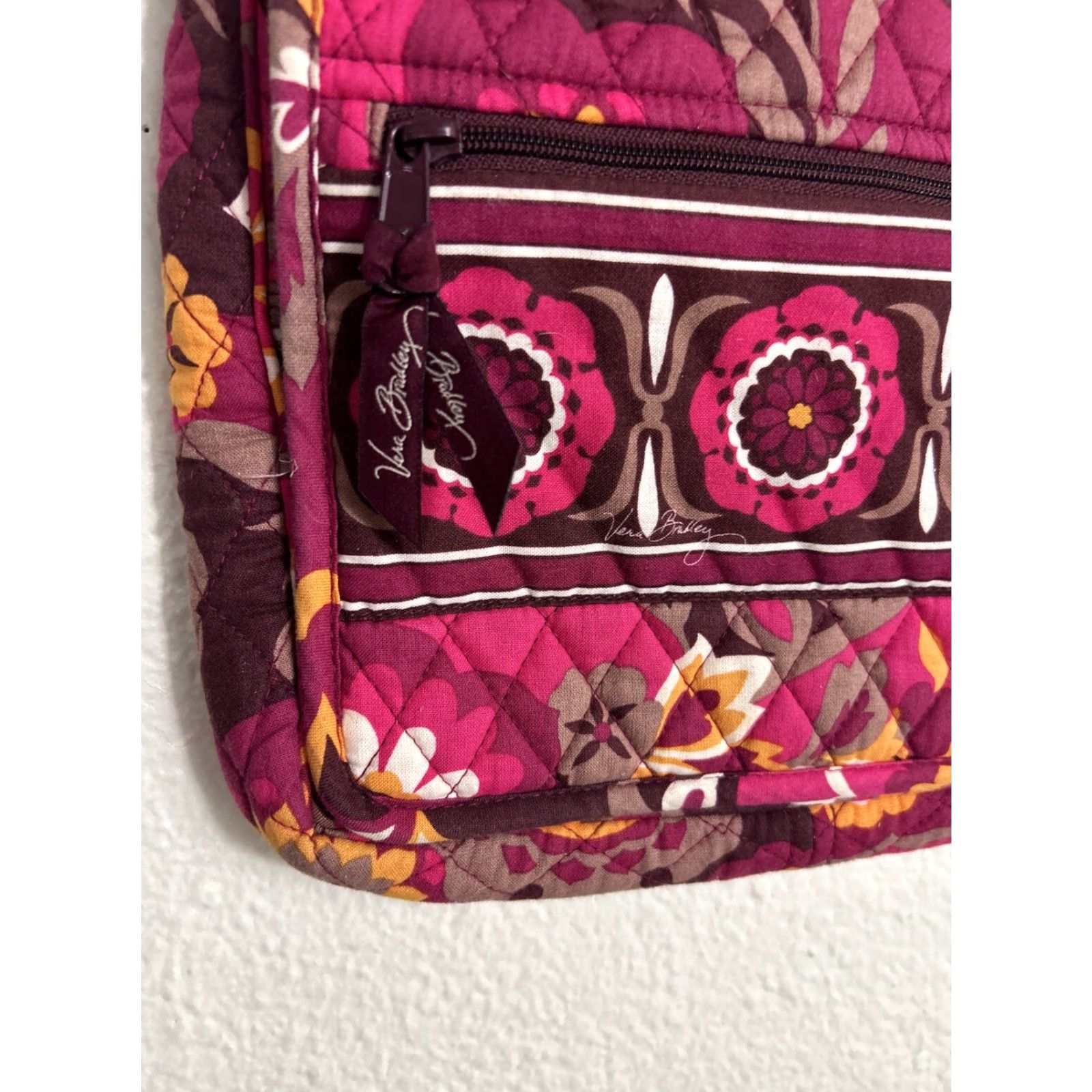 Vintage Vera Bradley Floral Crossbody Bag Magenta Adjustable Strap 11x11x1 Women Crossbody Magenta Floral Cotton 11x11x1 Size ONE SIZE - 3 Thumbnail