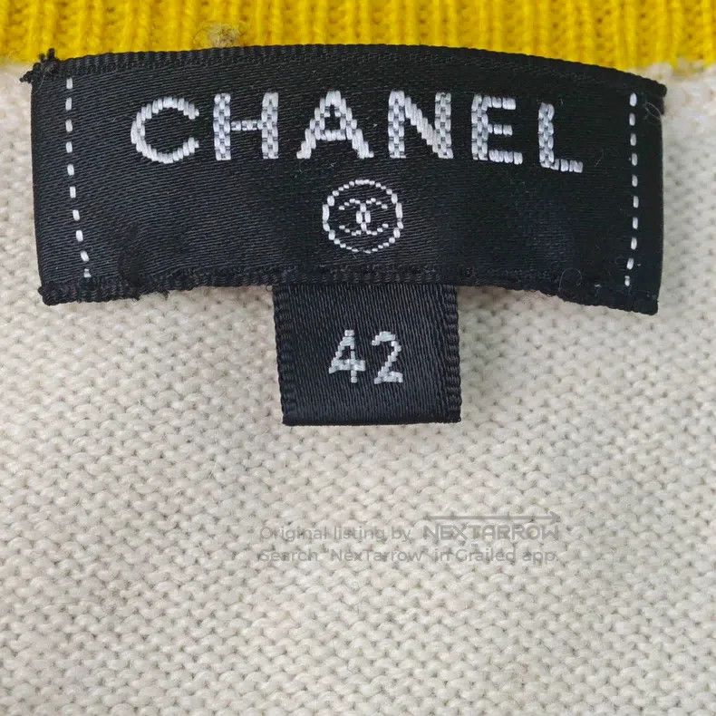 Chanel Chanel Beige yellow edge classic large logo cashmere cardi Size M / US 6-8 / IT 42-44 - 5 Thumbnail
