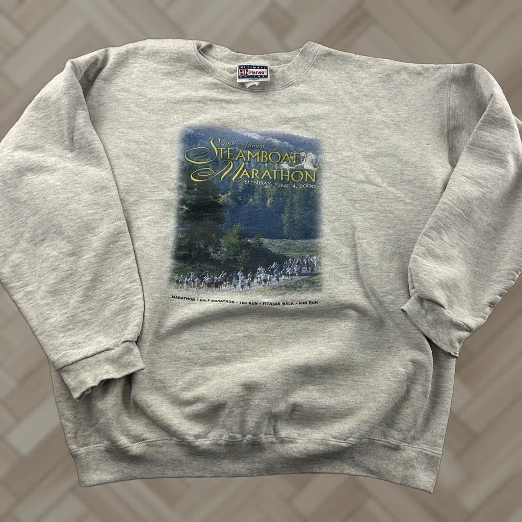 Hanes VINTAGE 2000 Steamboat Marathon Crewneck Sweatshirt Men's Large Gray Size US L / EU 52-54 / 3 - 1 Thumbnail