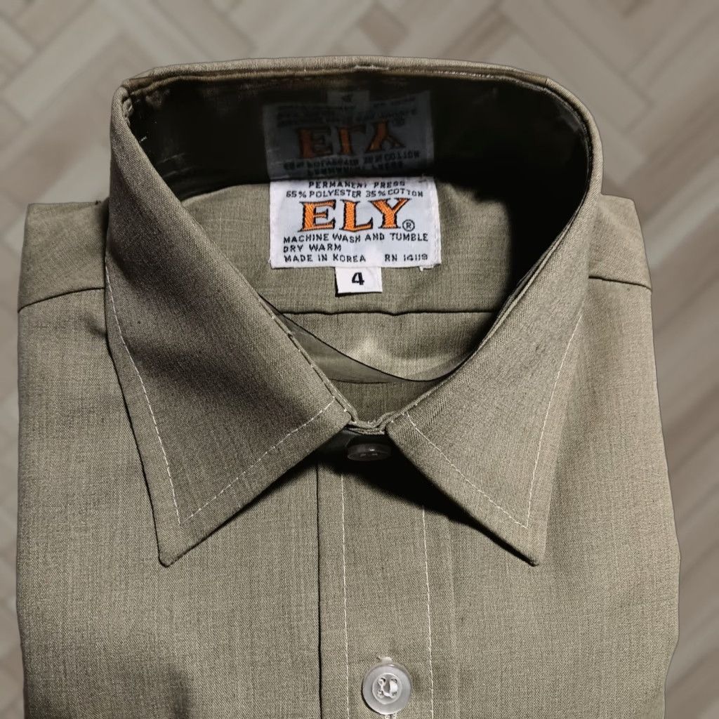 VINTAGE 1970s ELY Boys Shirt Long Sleeve Kids 4T Green Hippy Made in USA