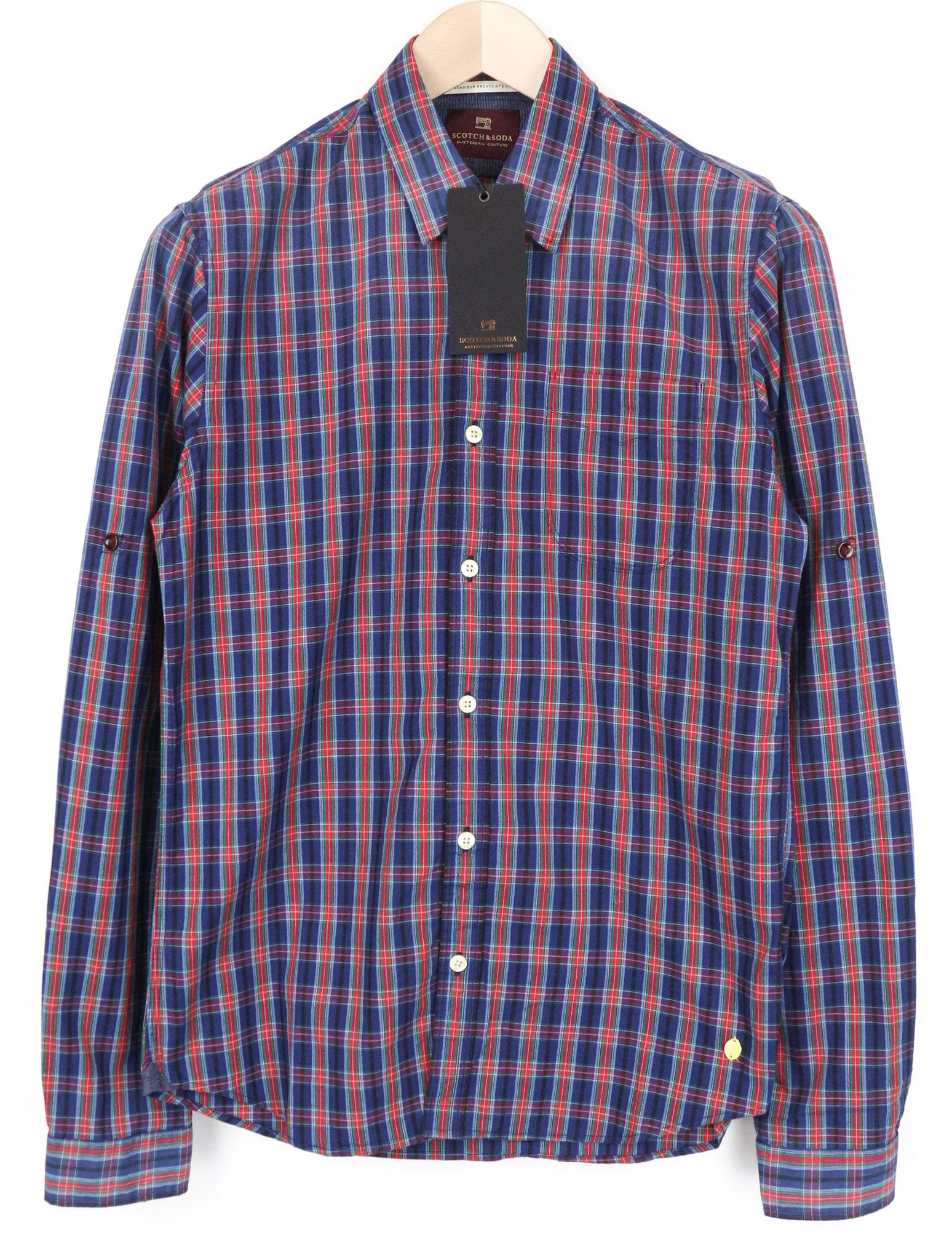 Scotch & Soda S Blue Plaid Melange Cotton Button Up Shirt 74559 Size US S / EU 44-46 / 1 - 1 Thumbnail